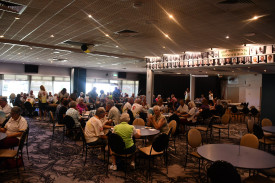 Players gathered for lunch after the day’s play provided by the Maryborough Highland Society.