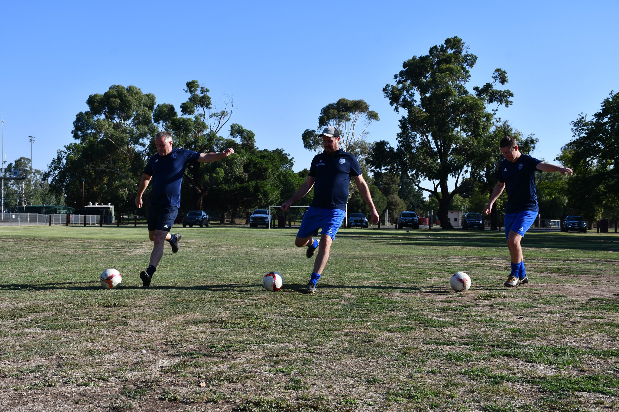 Maryborough Soccer Club’s Andrew Love, Jack Schafer and Owen Macer prepare for the Dockerty Cup.