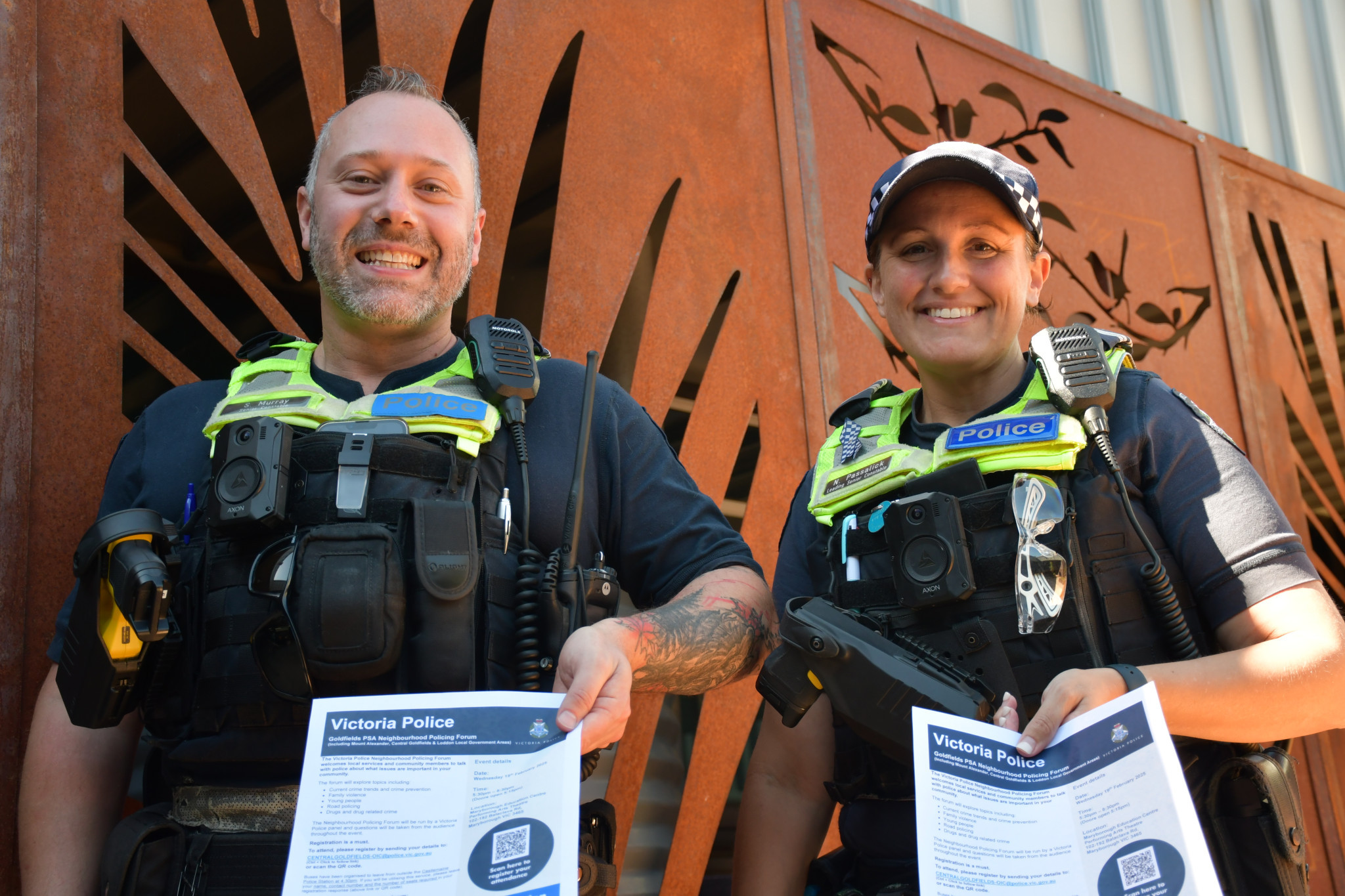 The Goldfields PSA Neighbourhood Policing Forum will give the community an opportunity to “think tank” with local police officers like Senior Constable Shaun Murray and Leading Senior Constable Natalie Passalick.