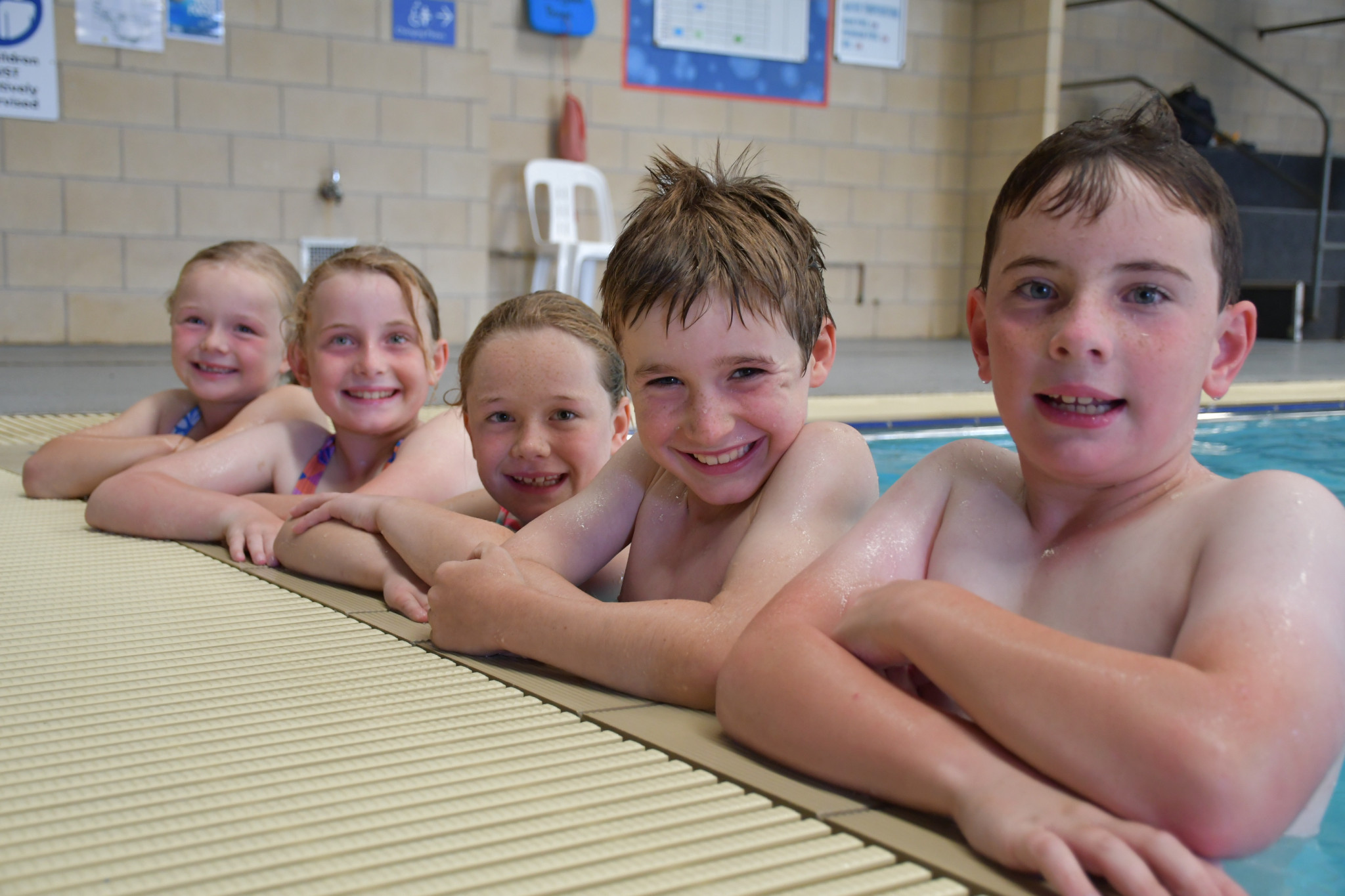 Talia, Bridget, Elise, Charlie and Patrick are some of the many local athletes looking to make a splash this Sunday at the KIDZ triathlon at the Maryborough Sports and Leisure Centre.