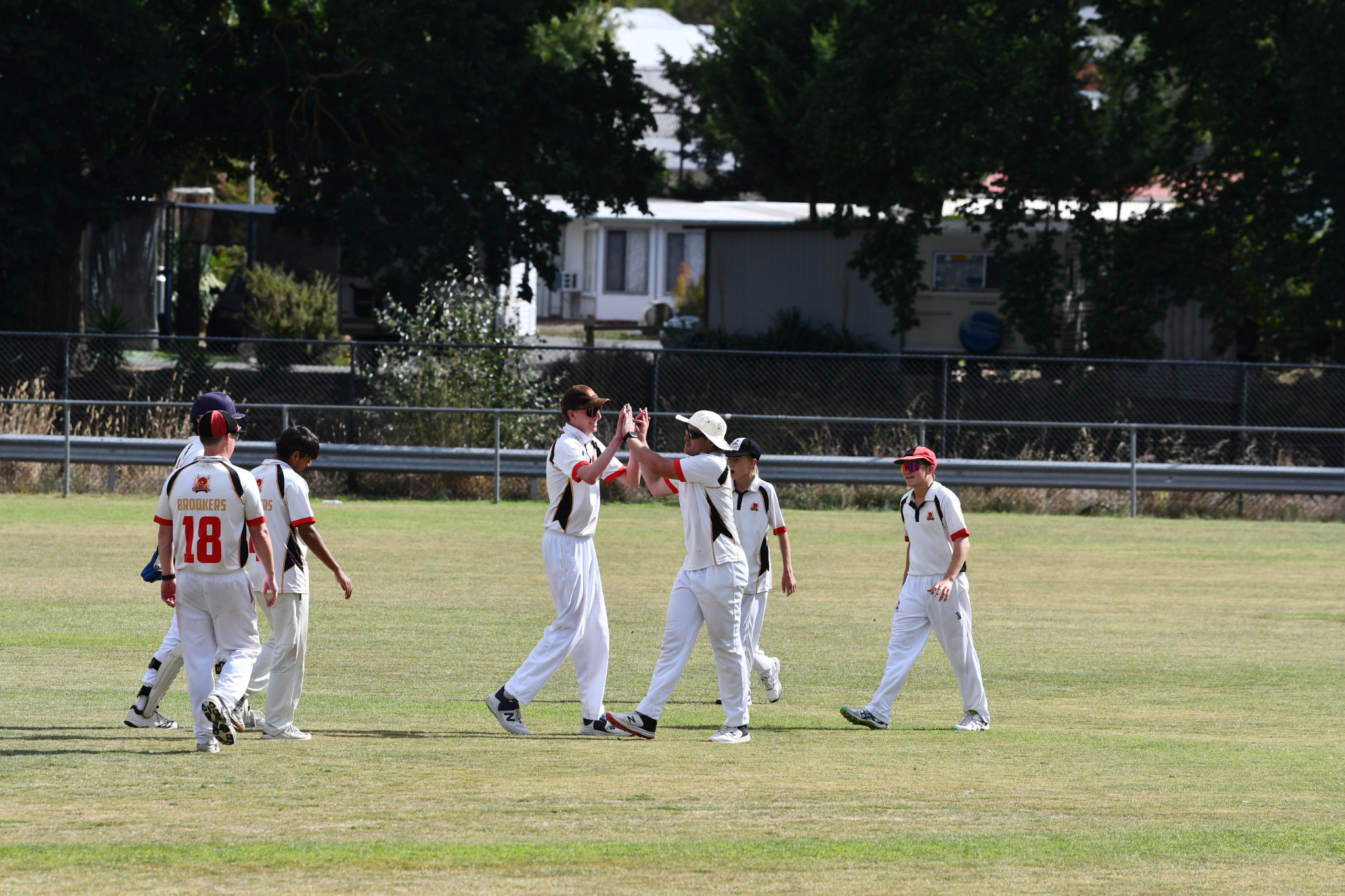 Carisbrook celebrate Ritik Yadav’s fourth wicket on their way to a 94 run victory.