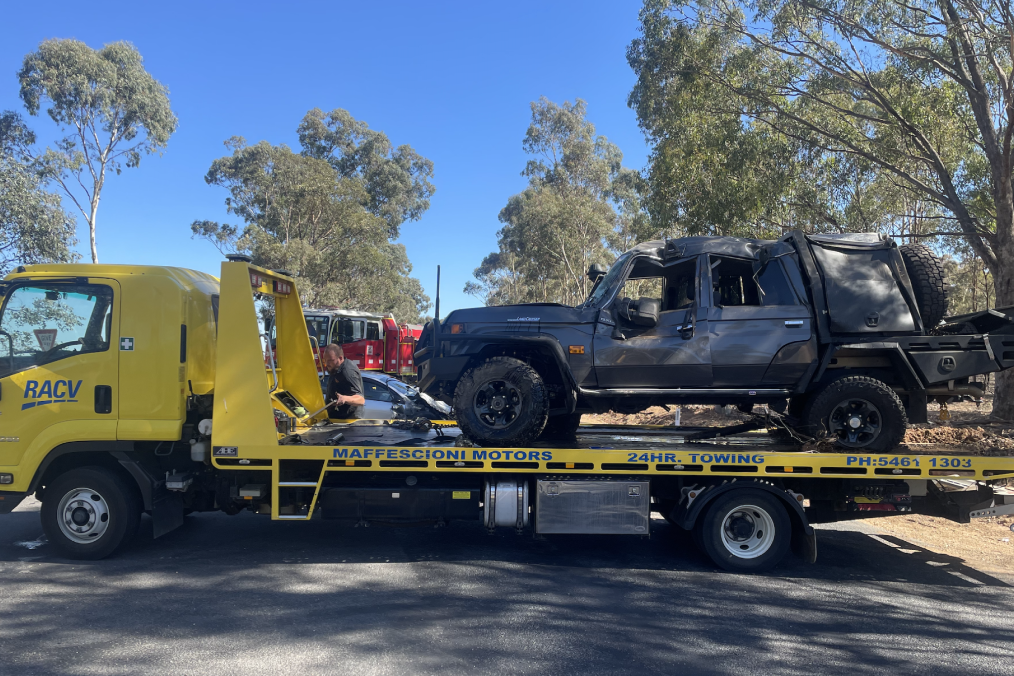A Toyota Landcruiser rolled onto its side as a result of the collision on Saturday.