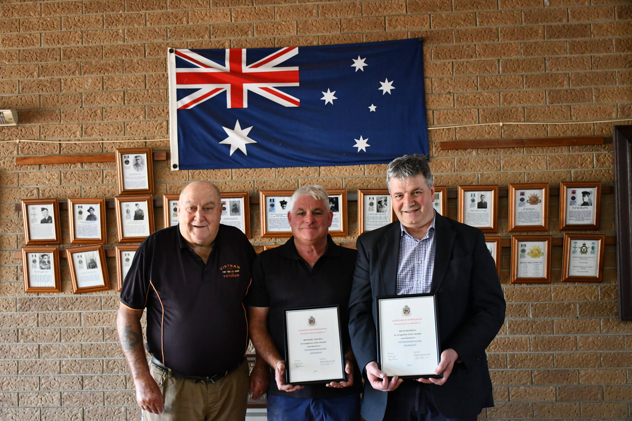 Danny McIver, Danny Tatchell and Peter Merlo at the Maryborough RSL sub branch AGM.