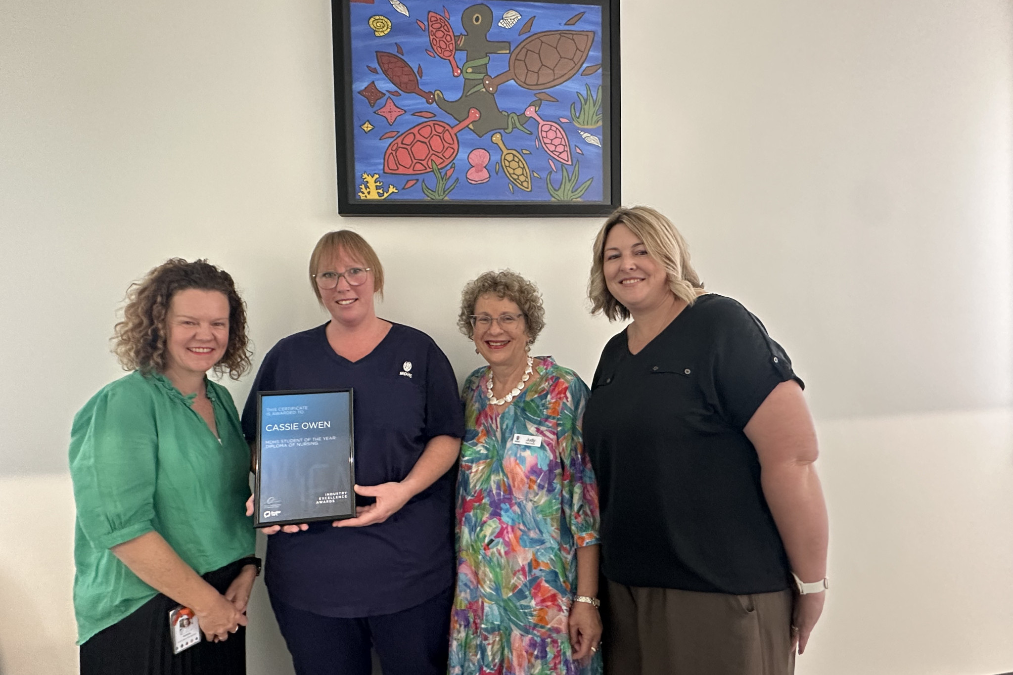 MDHS CEO Nickola Allan with award-winning nurse Cassie Owen, MDHS board chair Dr Judy Lowthian and Sarah Broad, operations manager organisation development.