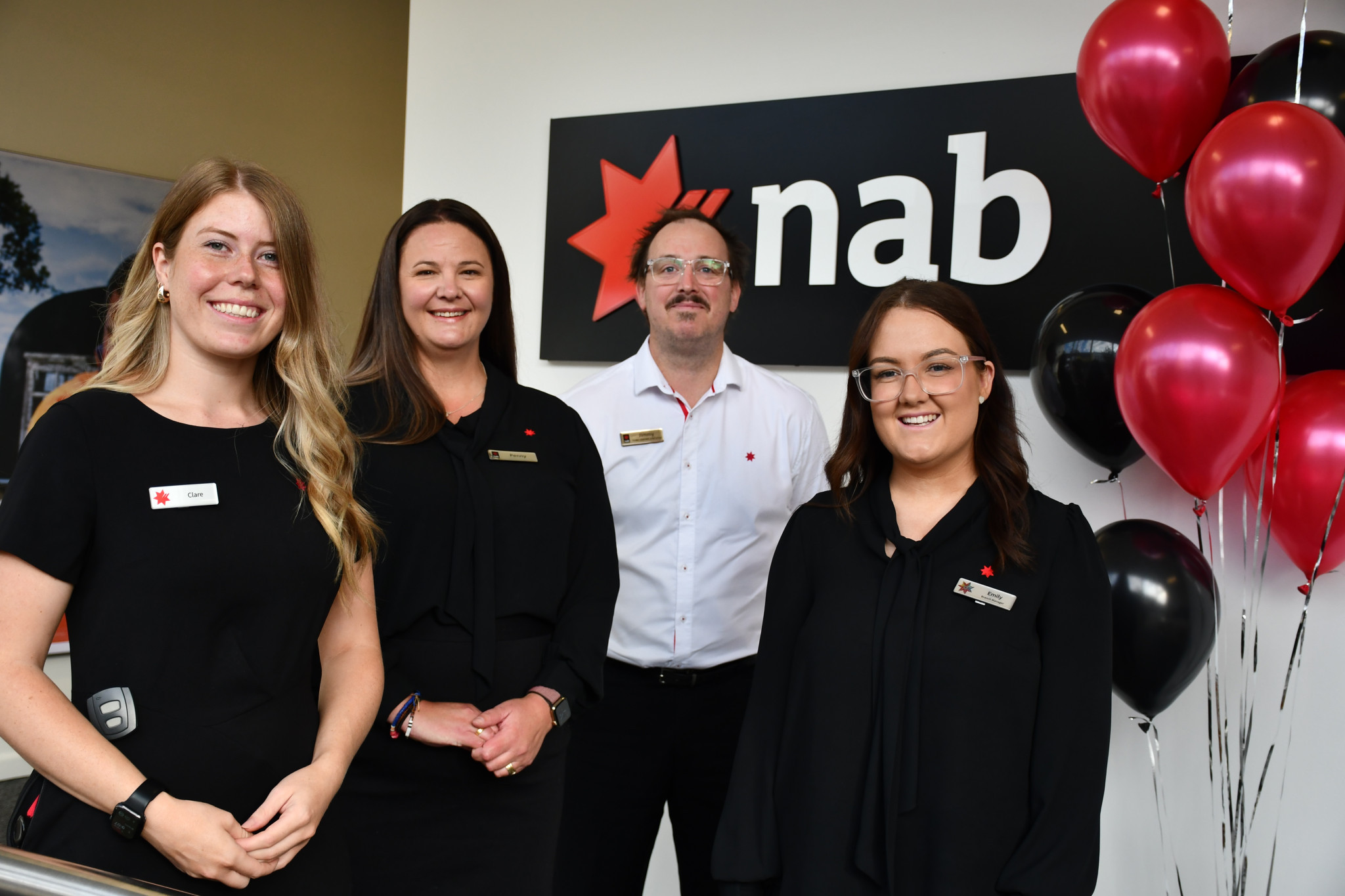 The familiar faces of Clare Symons, Penny Hyde, Jimmy Shelton, and Emily Grogan at NAB’s Maryborough branch are excited to keep helping the community.