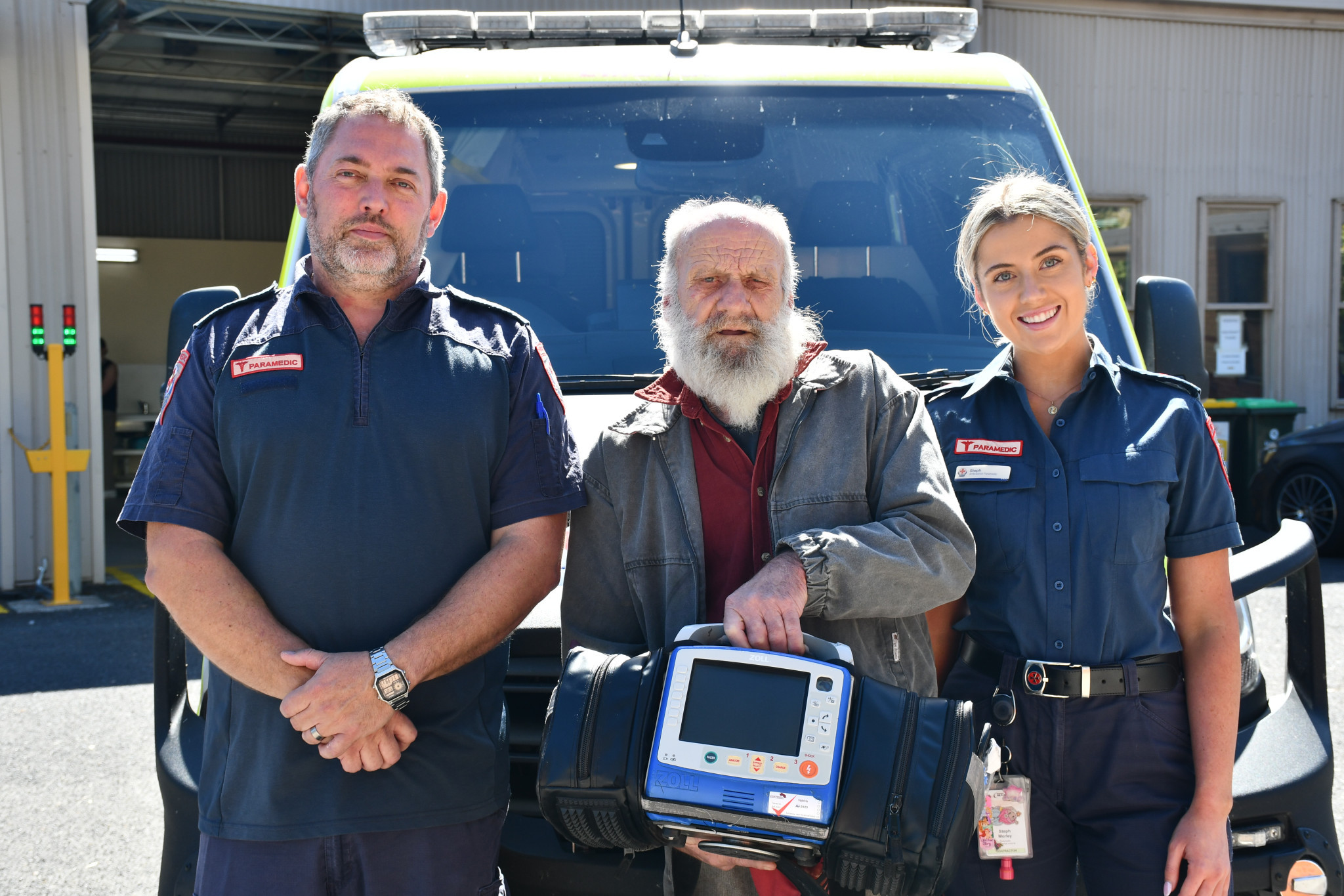 On Tuesday, Ian Blacket (middle) had the chance to meet the paramedics who saved his life, shaking hands with Ben Miller and Steph Morley following his cardiac arrest four months ago.