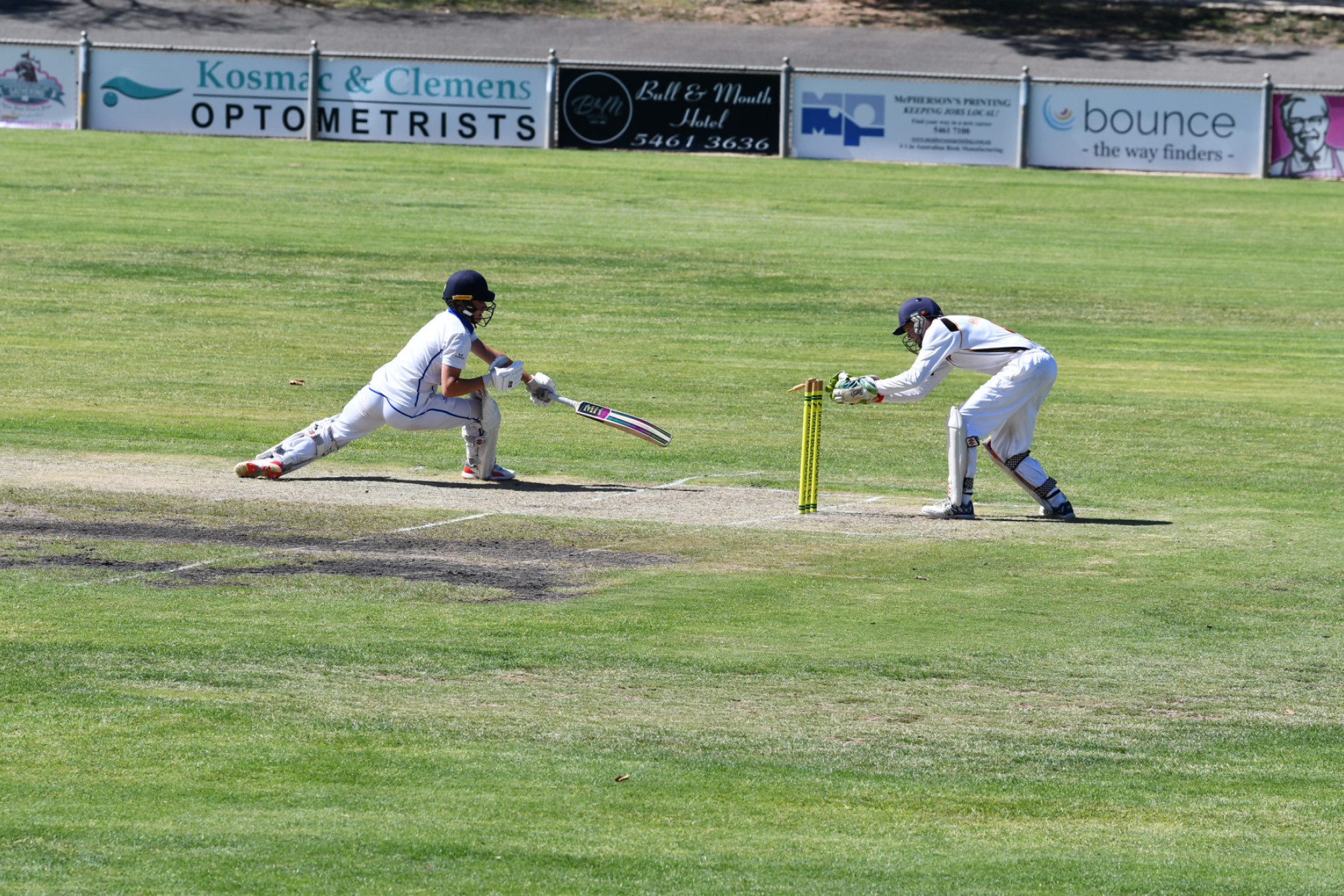 William Coutts made quick work of this chance, stumping Charlie Scorer.