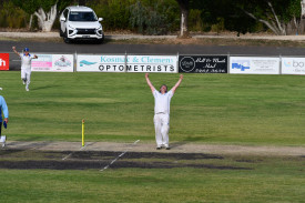 Wayne Stubbings celebrates the wicket which clinched the A grade final.