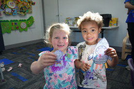 Penny Thoroughgood and Nairobi Ellis have been working hard on their rocket crafts.
