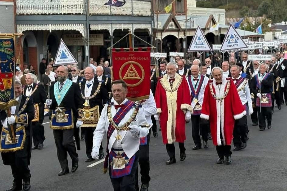 Freemasons marching down the Main Street on Maldon.