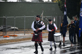 Callum and Dean Liddicoat lead the march through Dunolly.