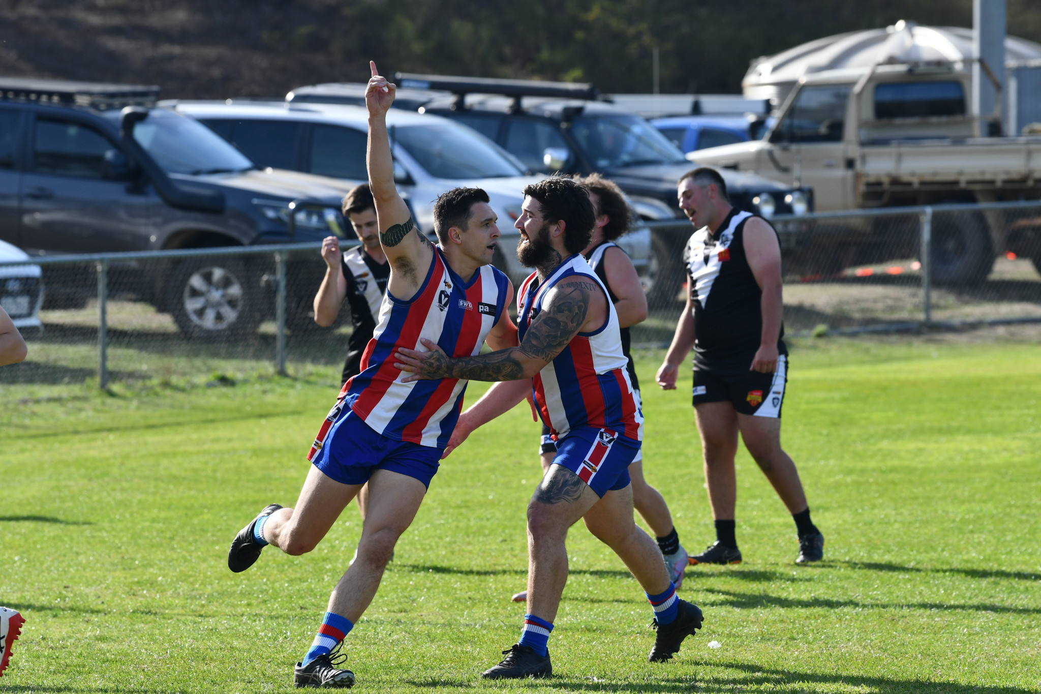 Alex Riches celebrates the opening goal of the game.