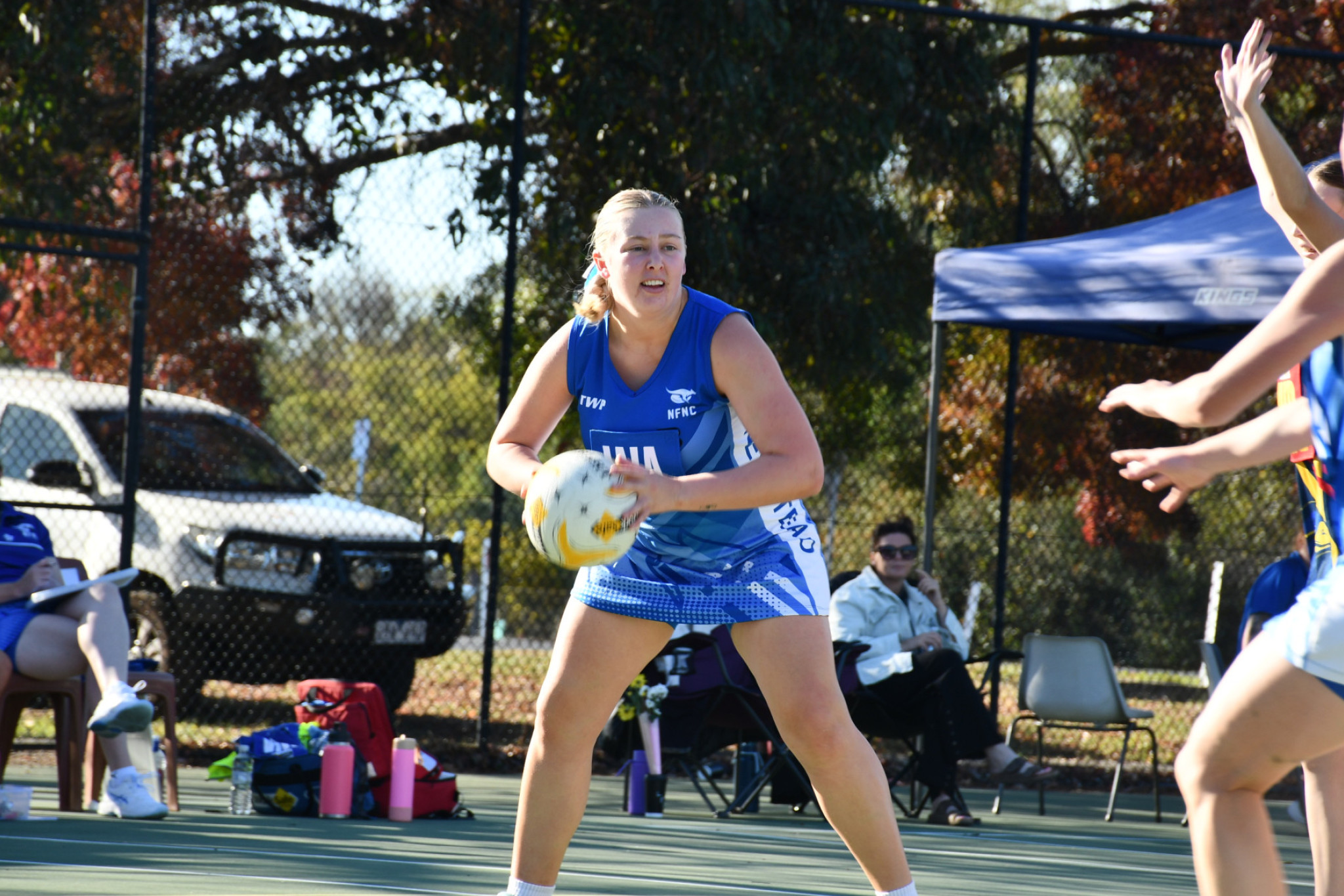 Emily Cooper loads up a pass into the goal circle for Newstead.