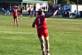 Trent Mortlock celebrates his third quarter goal.