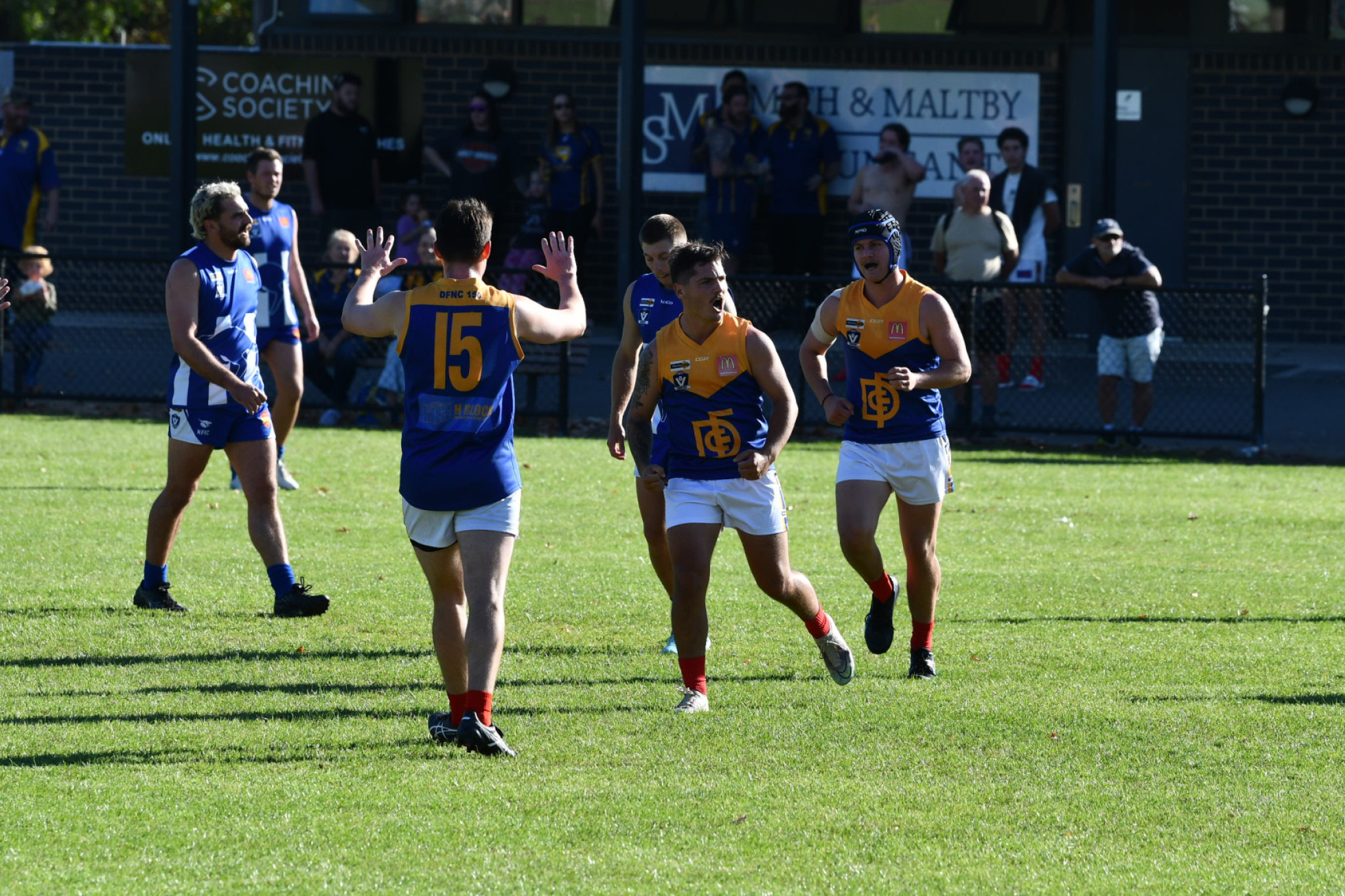 Mitchell Goodwin celebrates Dunolly’s first goal of the game.