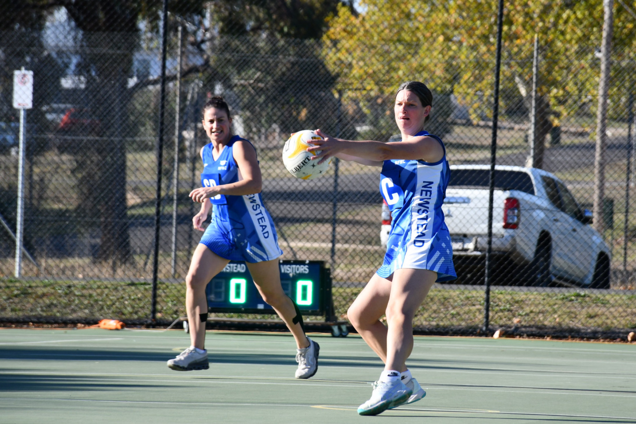 Jessica Currie looks to get things moving from the opening centre pass.