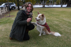 Pricilla Blake with her dog August who wore his own tartan outfit.