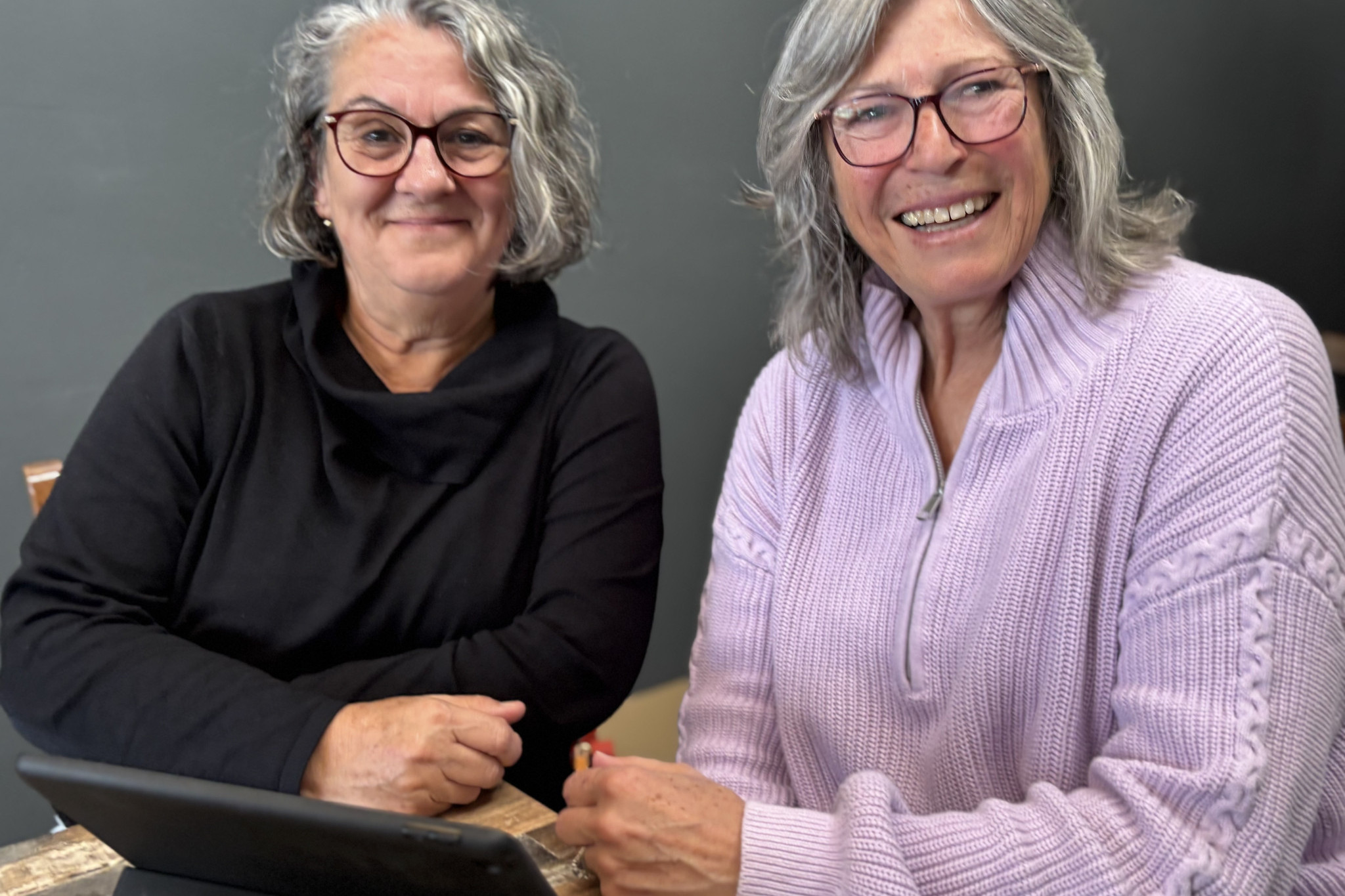 Leonie Lomax, keen volunteer in community projects, collaborating with Maryborough Volunteer Resource Group’s Debbie Macer.