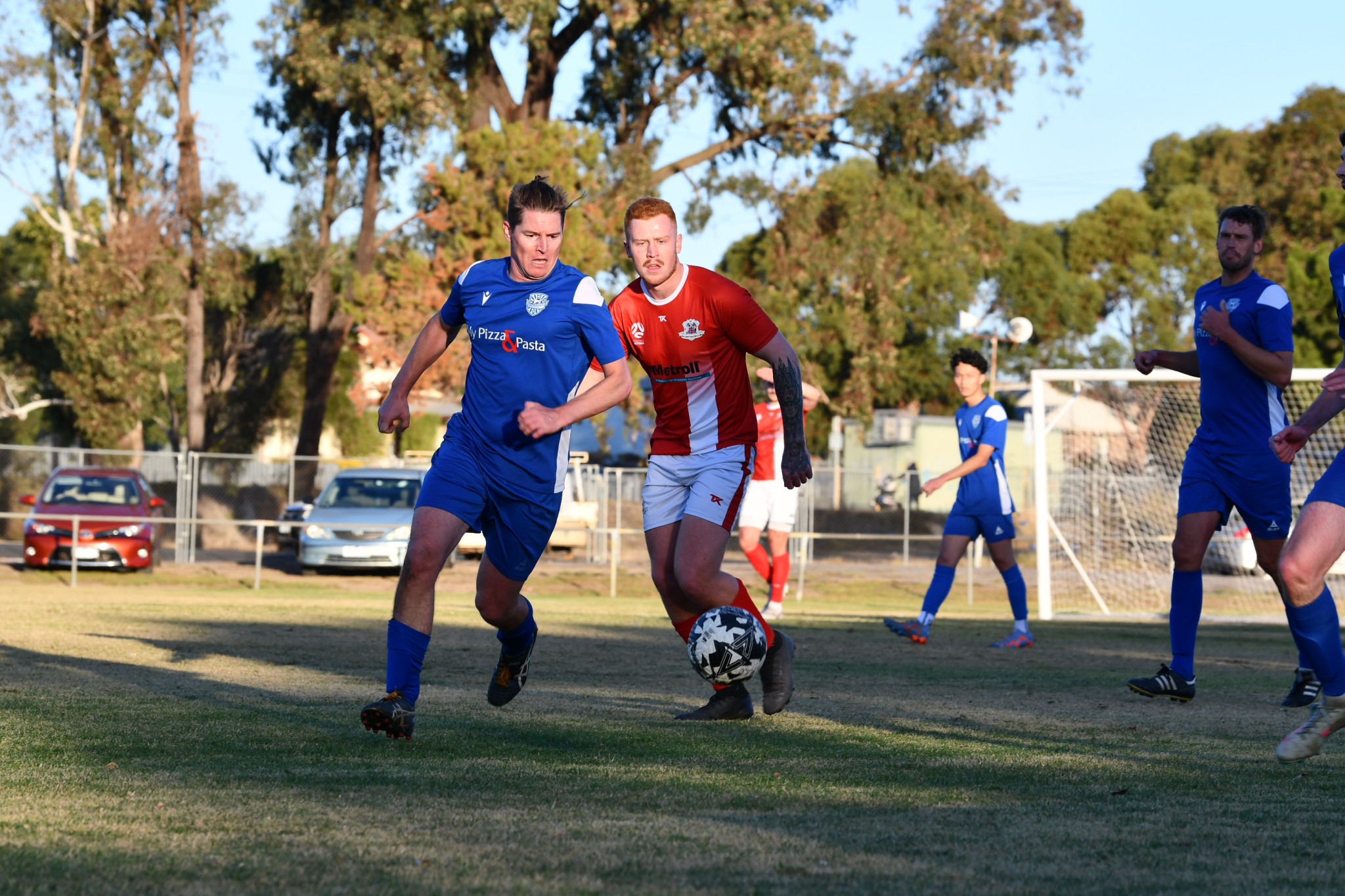 Owen Macer fights for the ball for Maryborough against Ballarat.