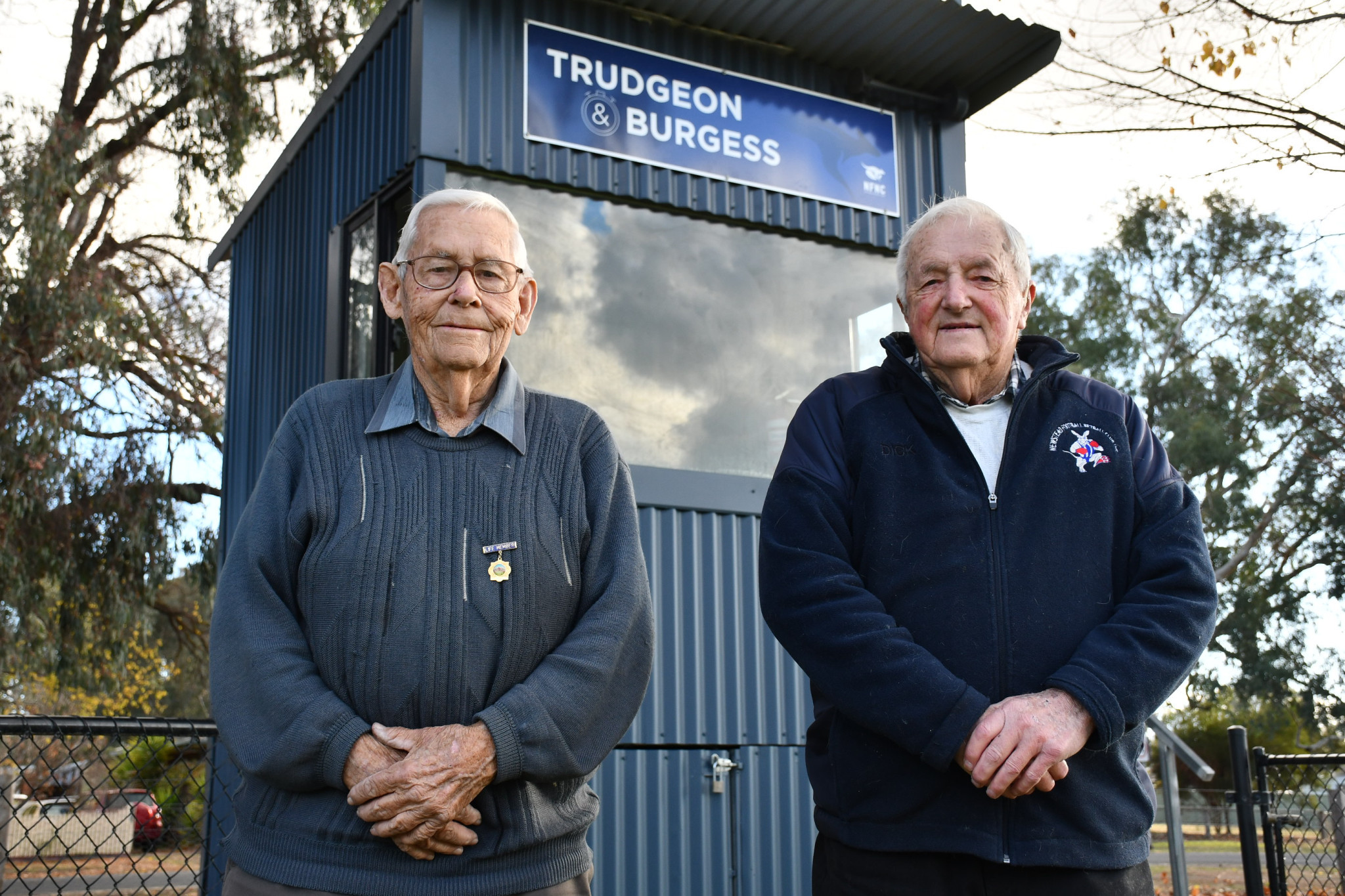 Jim Trudgeon and Dick Burgess under the newly named timekeepers box in their honour.