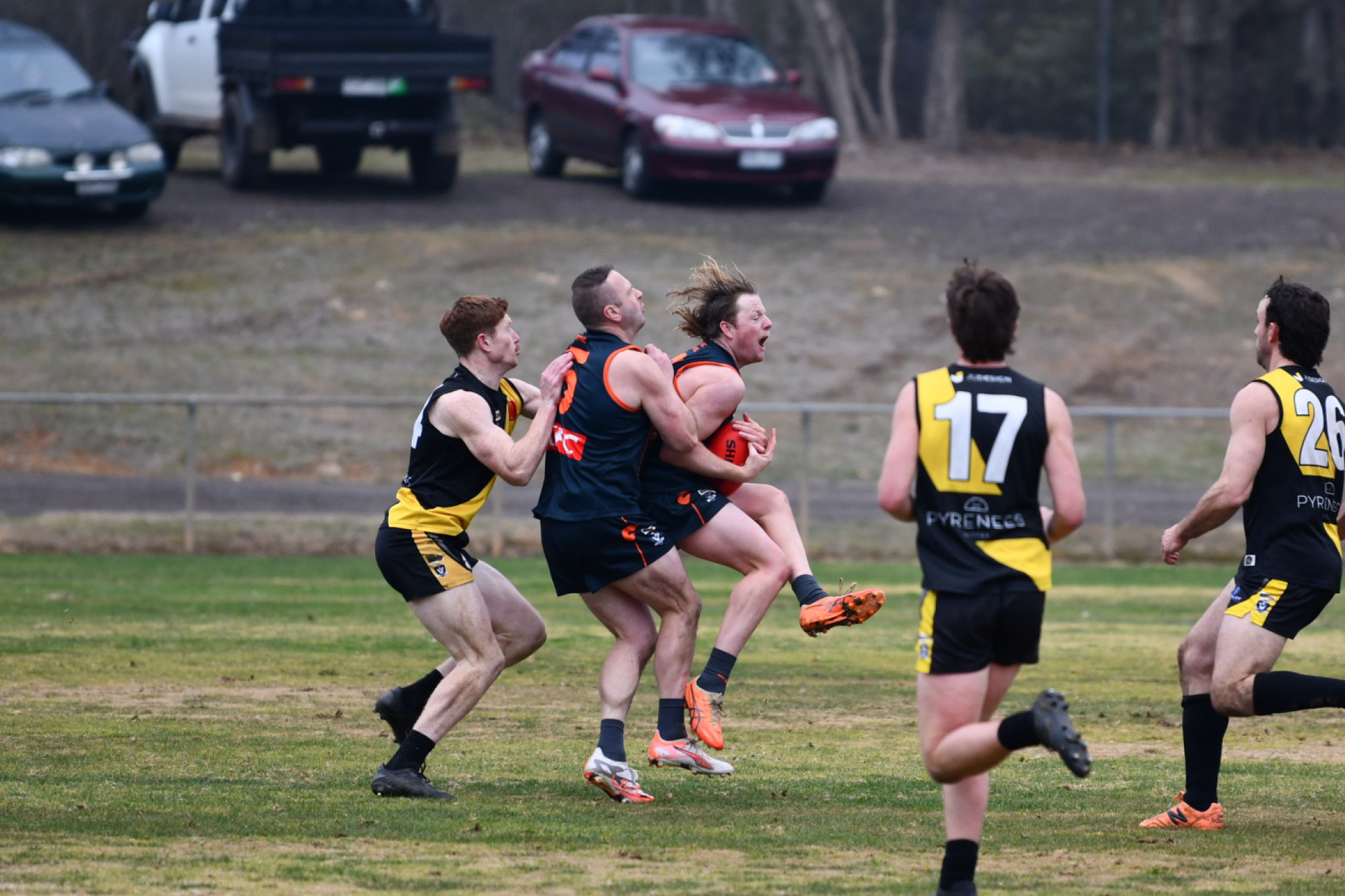Cody Wright takes a tough contested mark for the Maryborough Giants.