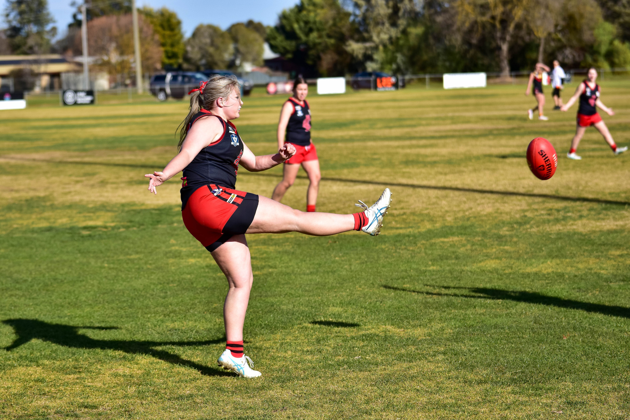 Remi Jardine sends the ball out of the backline.
