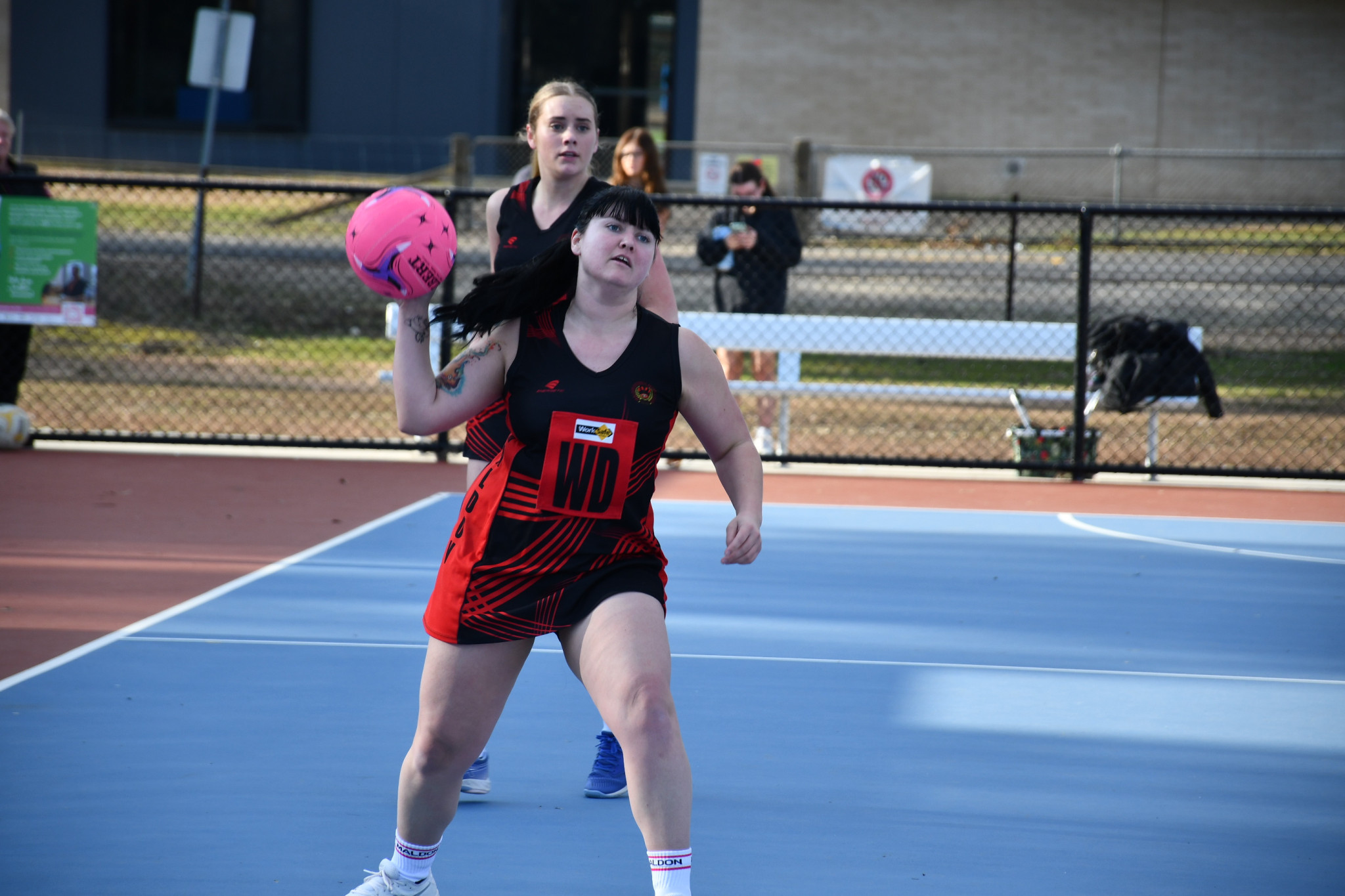 Gabrielle Kelly fires an overhead pass for Maldon.