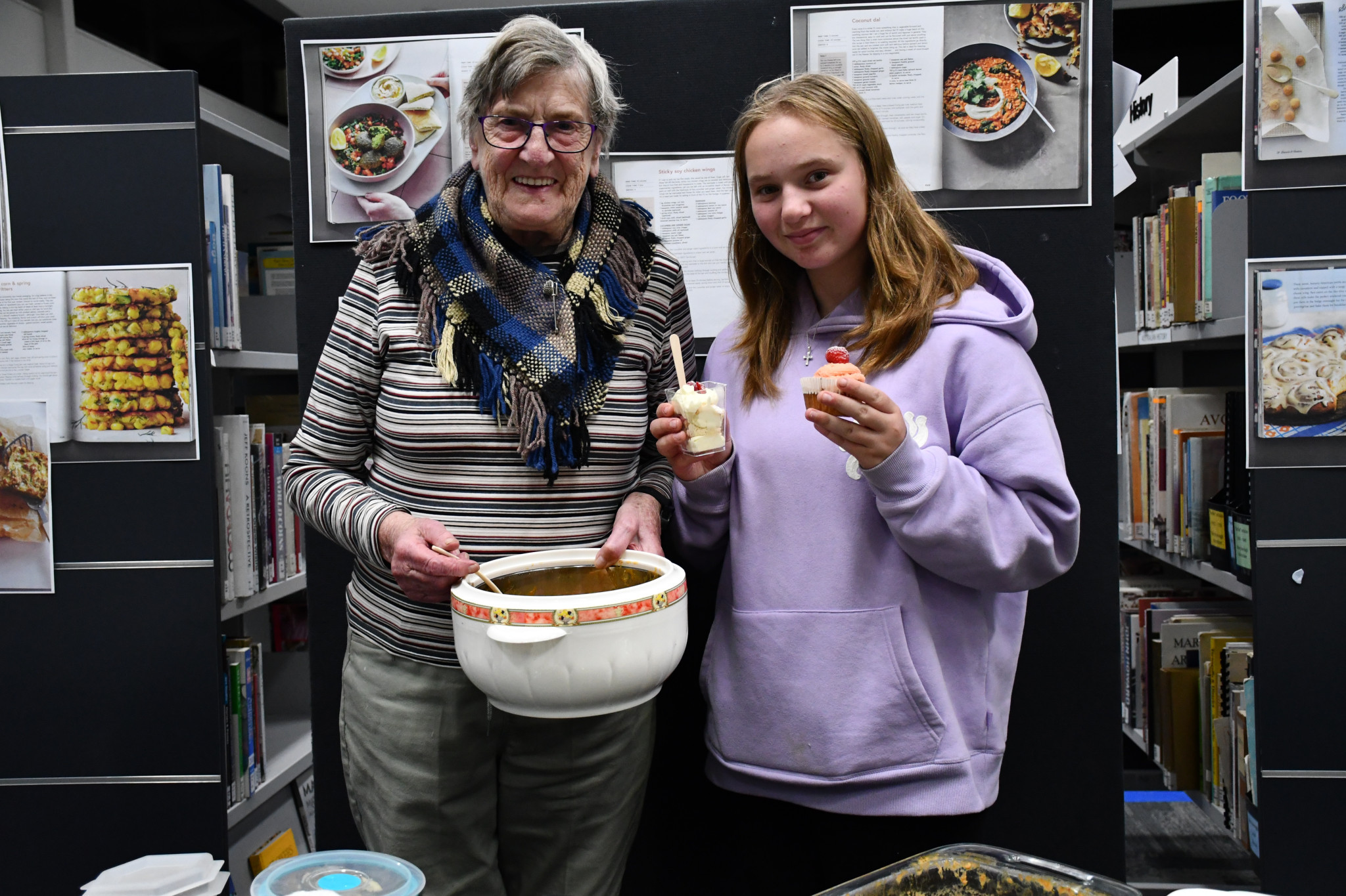 Cookbook Book Club is inclusive of all ages and walks of life, such as long-time member Thelma Herbertson and youngest member Irelyn Doherty.