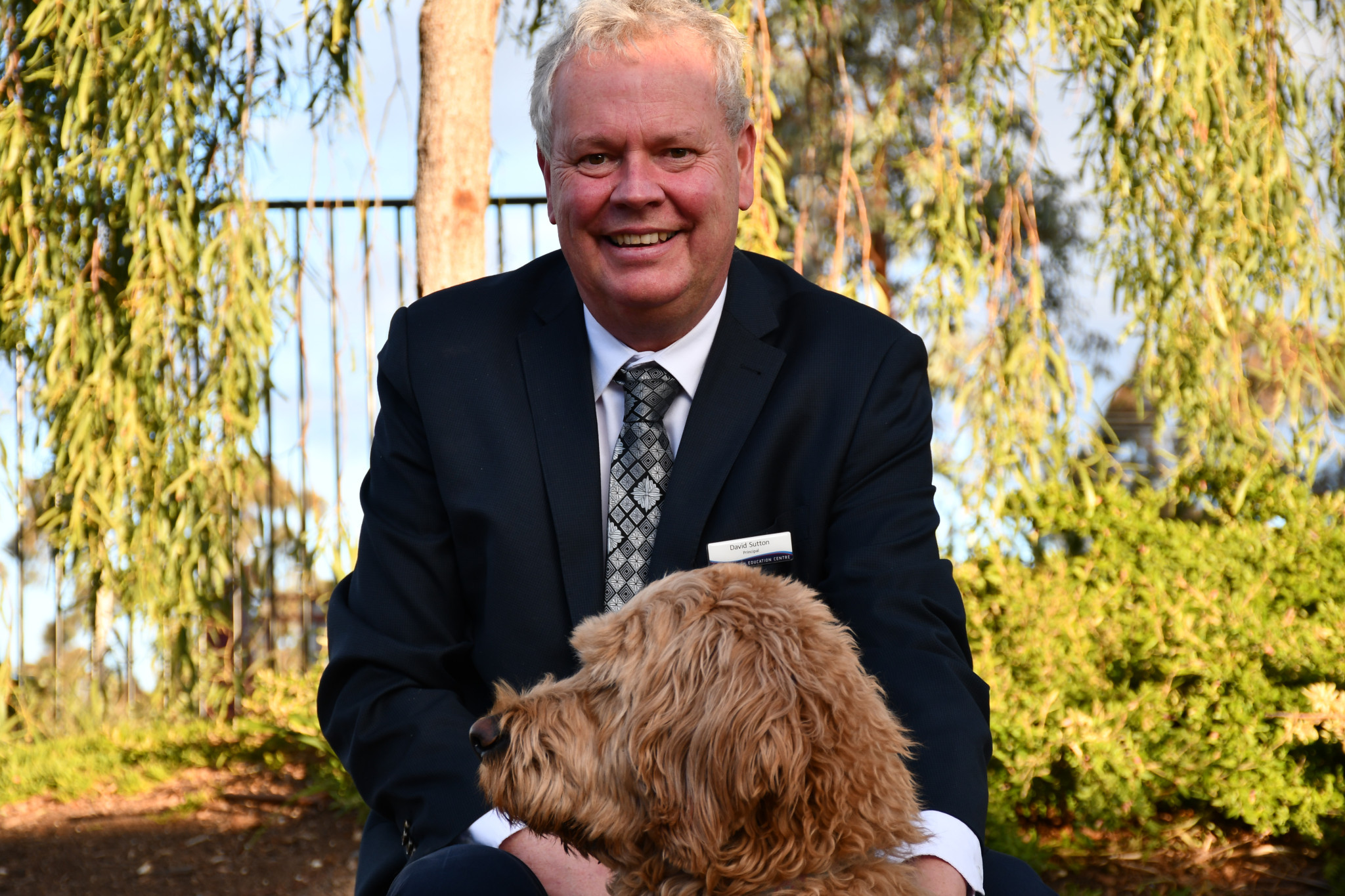 Daisy the support dog joined the rest of MEC this week at a big assembly to farewell David Sutton after 37 years of service at the school.