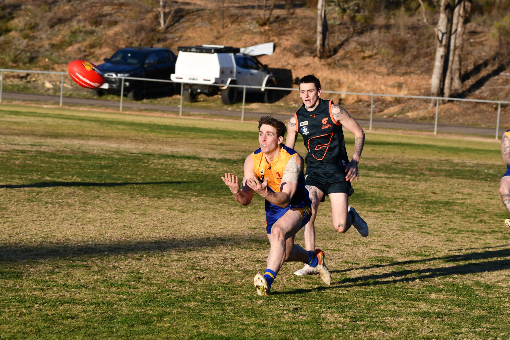 Harcourt key forward Jed Rodda had to pull out all the stops to kick his four goals on Saturday, as his Harcourt Lions proved to be too good for the Maryborough Giants at Hedges Oval.