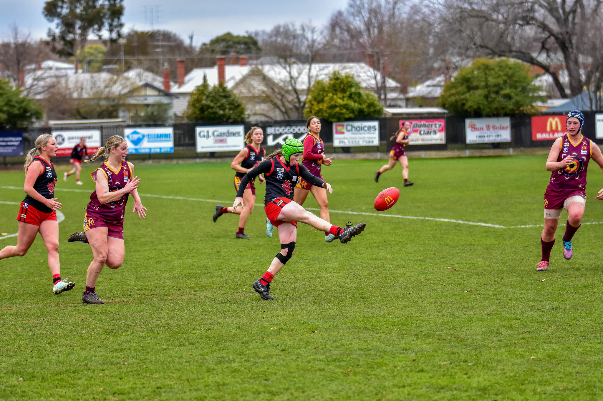 Tamika Loone-Grundy sends the ball out of the backline in her great performance on Sunday.