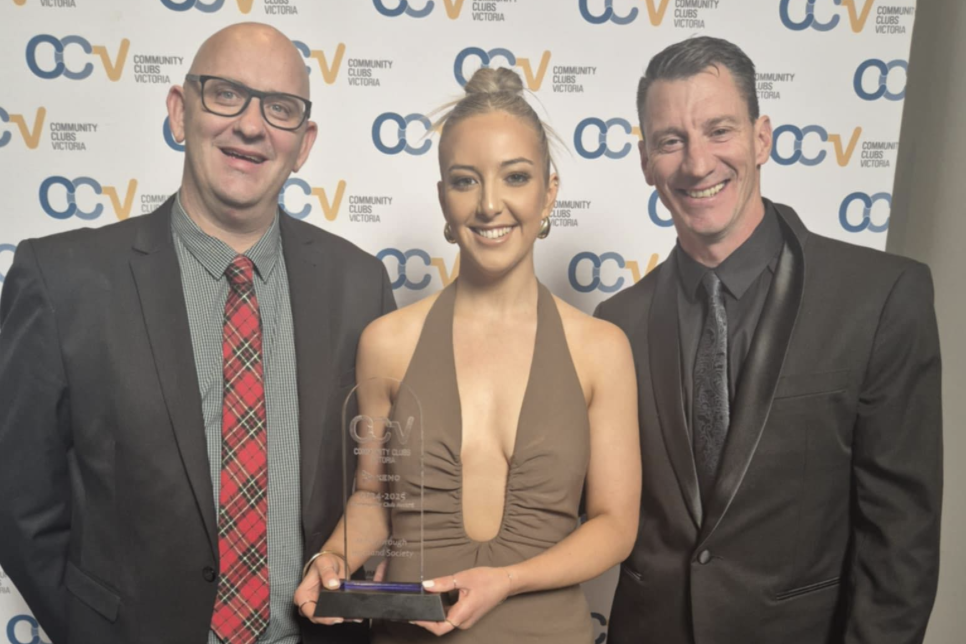 The Highland Society’s Malcolm Blandthorn, Olivia Lanfranchi and Nick Weaver were thrilled to win the Regional Community Club Award.
