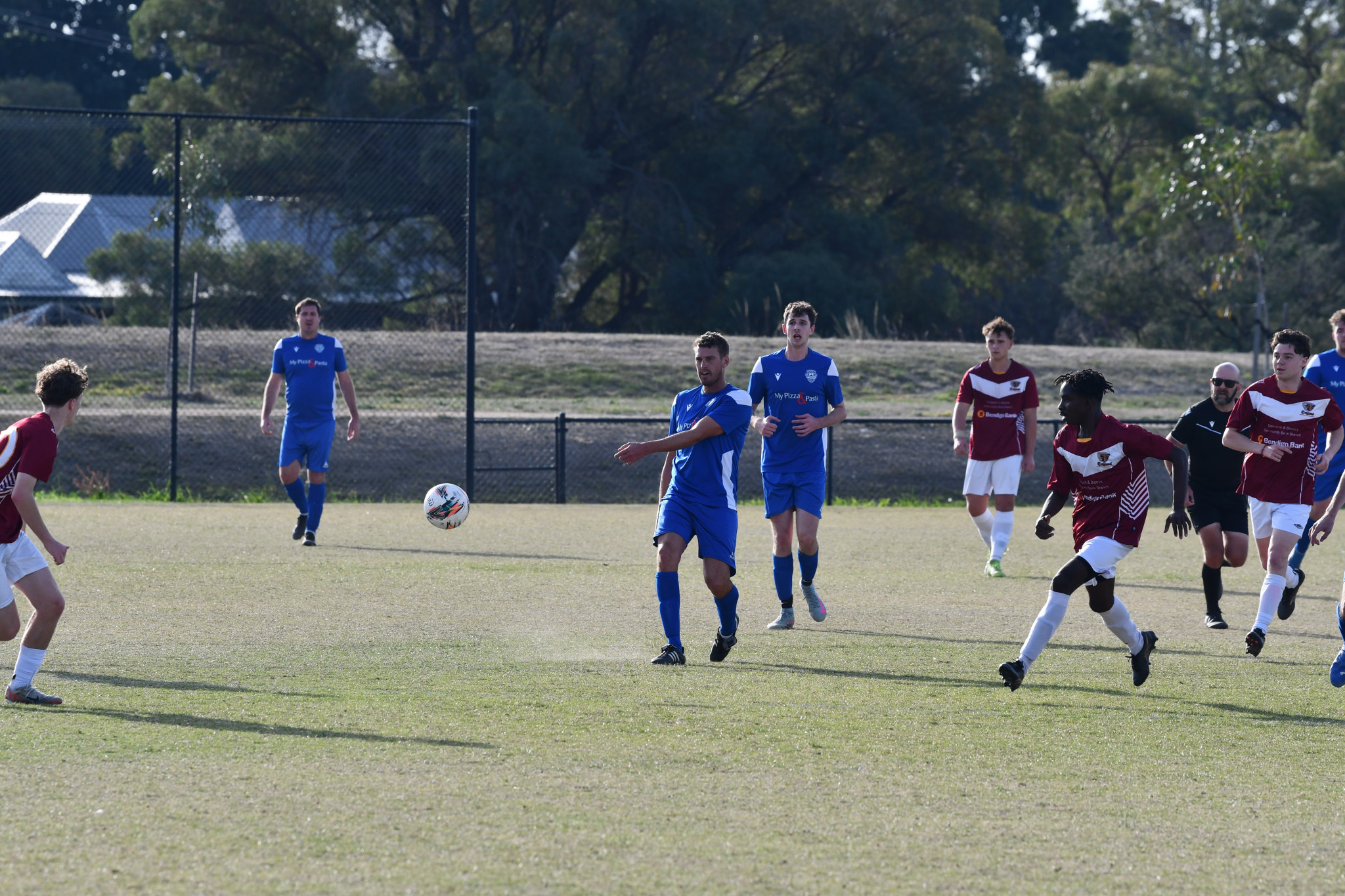 Jake Bucknall, pictured against Creswick, will hope to use his long-range passing to good use against Victoria Park tomorrow.