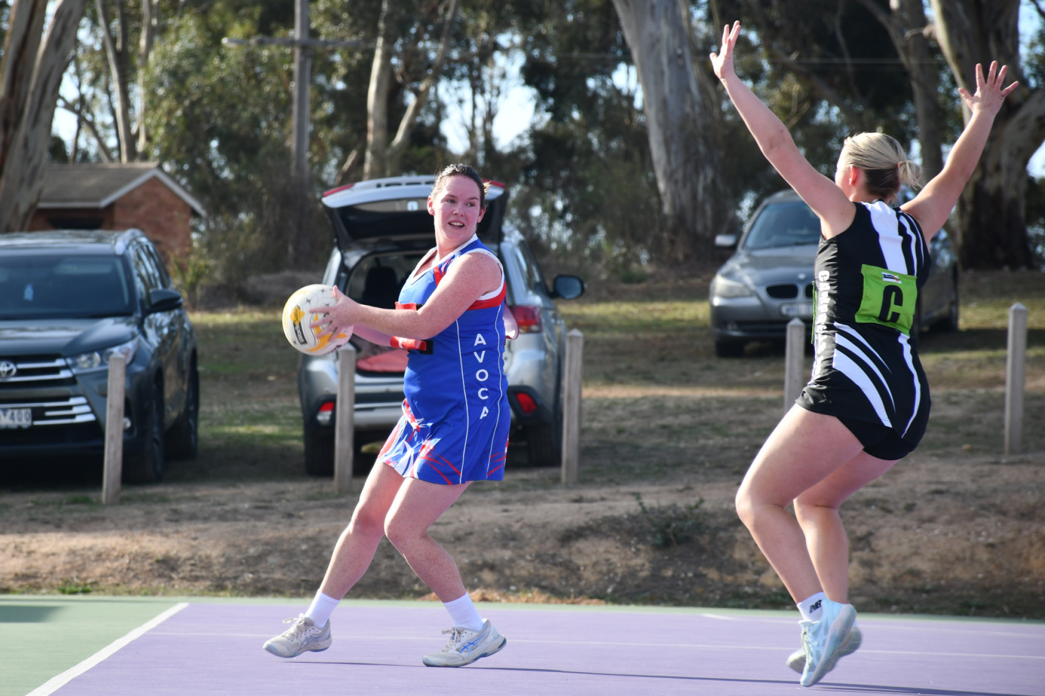 Lucy Howell, pictured against Campbells Creek, celebrated her 450th game for Avoca Football Netball Club in the Bulldogs win over Talbot.