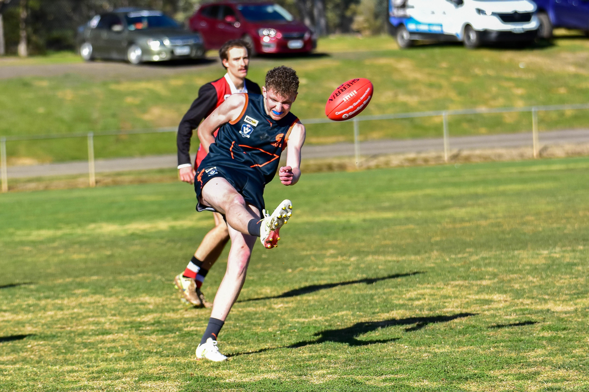 Atticus Cullinan kicks out of defence for the Giants.