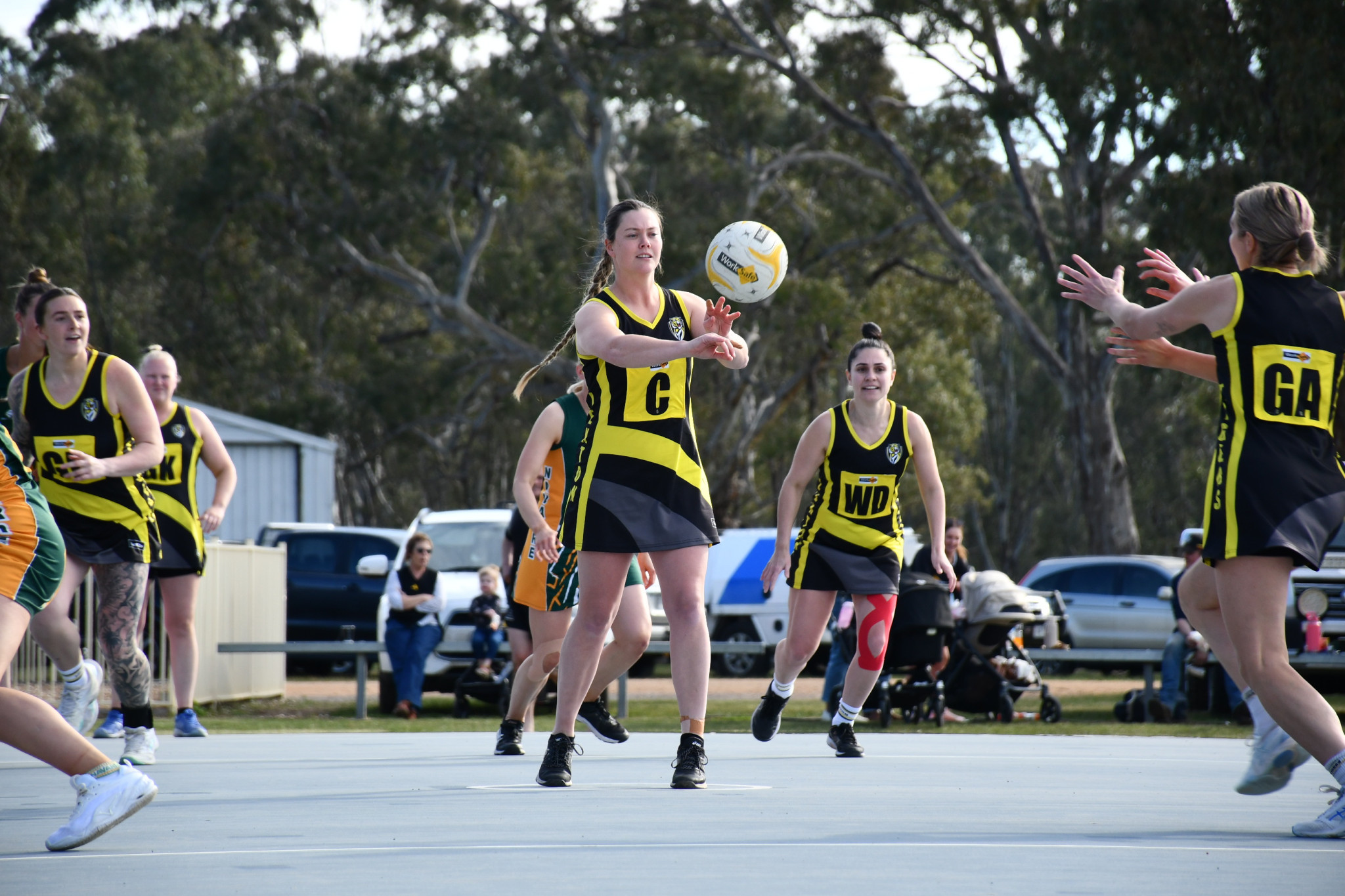 Caitlin Howell fires a centre pass for Lexton.