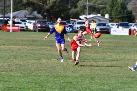 Natte’s Jordan Fraser goes all out for a mark.