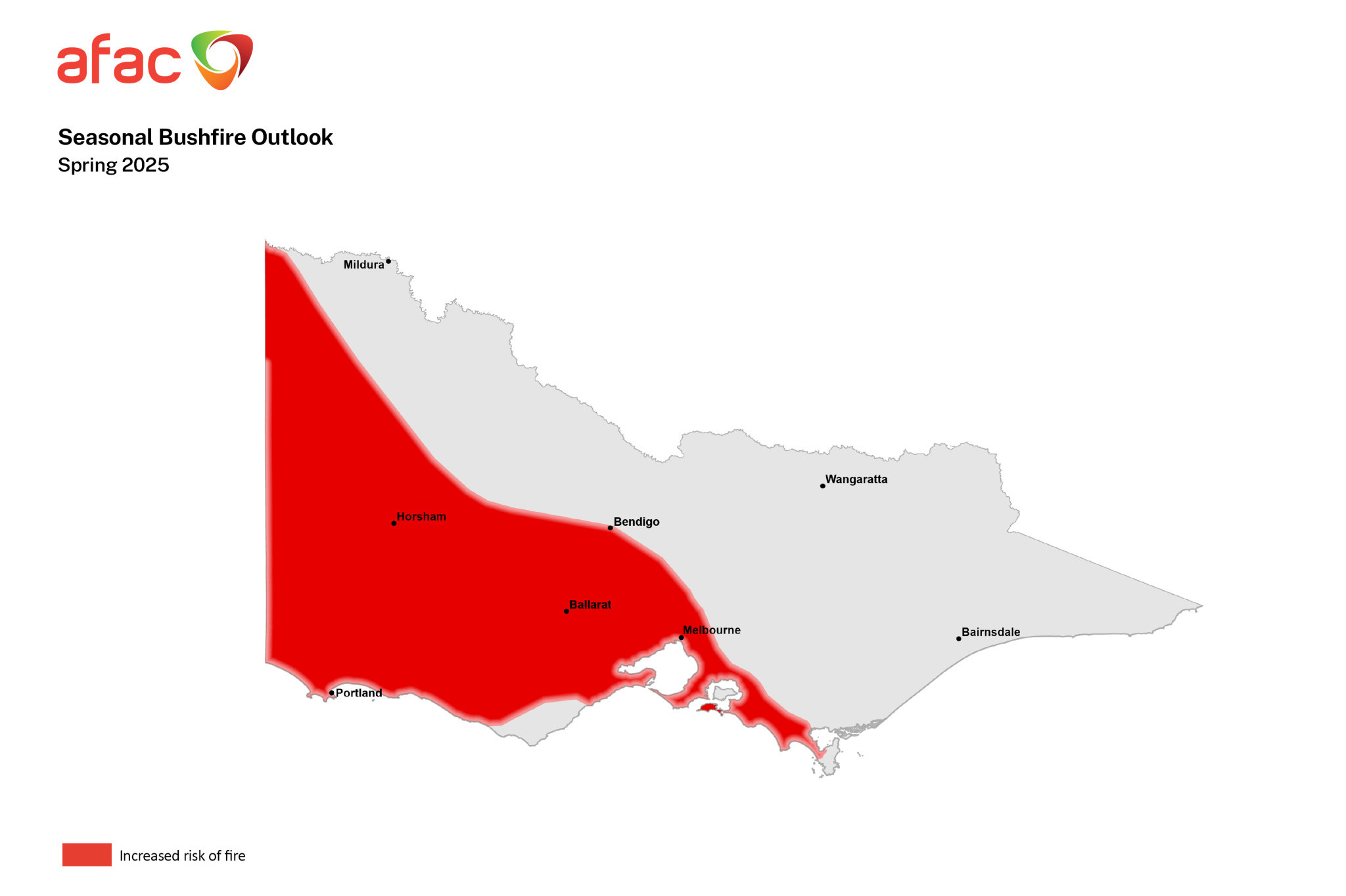 According to the AFAC, Victoria’s west and south west will see an increased risk of fire this spring.