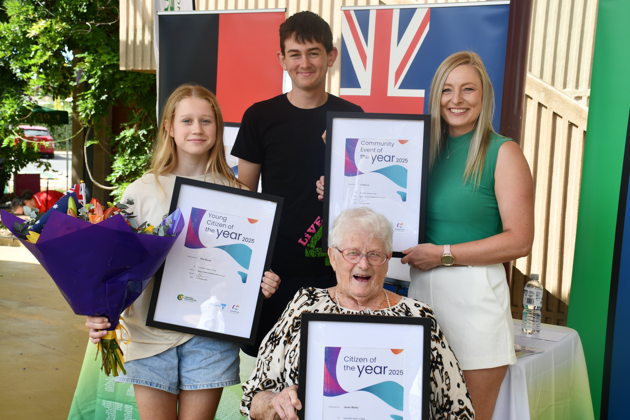 Ella Govan, Connor Alexander, Janet Watts, and Shelley Feilding received top honours in Maryborough last Australia Day.