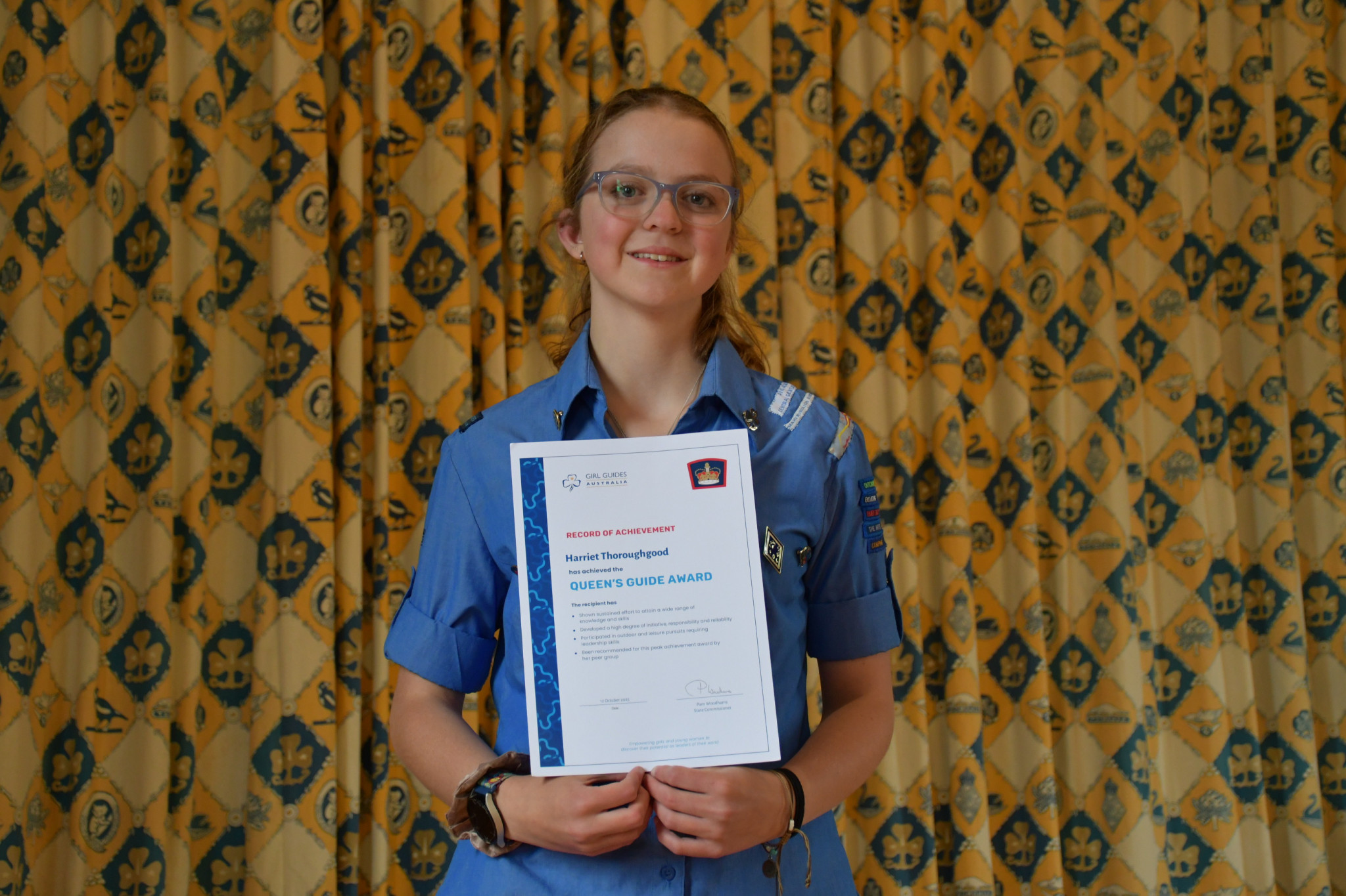 Maryborough Girl Guides’ Harriet Thoroughgood has been awarded Girl Guides Australia’s peak youth achievement — the Queen’s Guide Award.