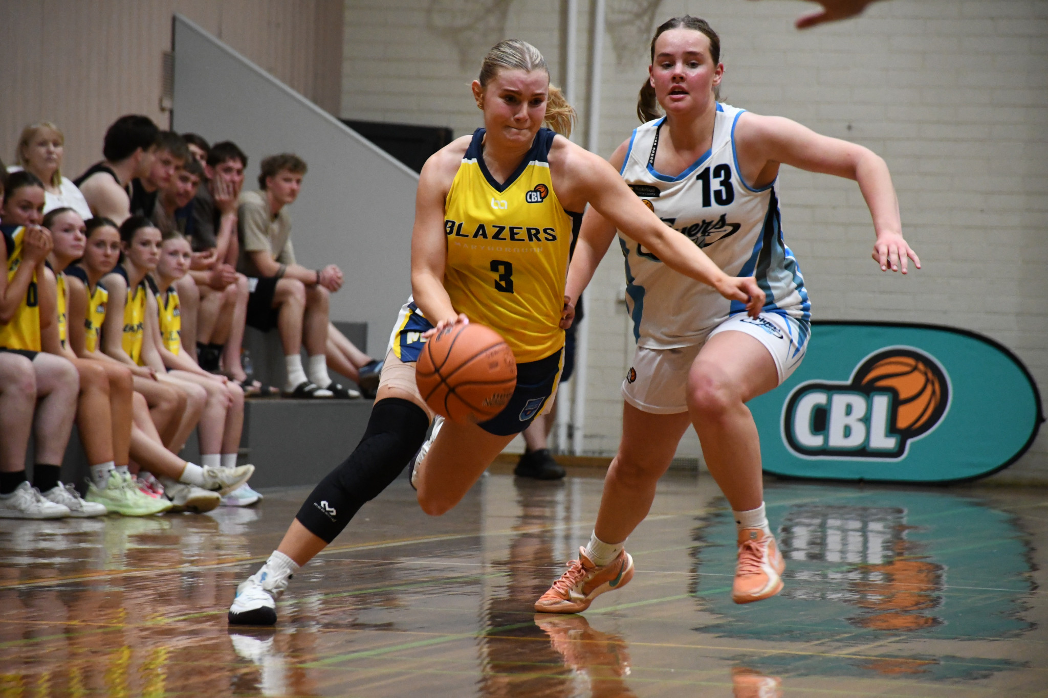 Millie Cracknell, pictured versus the Swan Hill Flyers, scored 30 points in the Lady Blazers win against the Macedon Ranges Rockies.