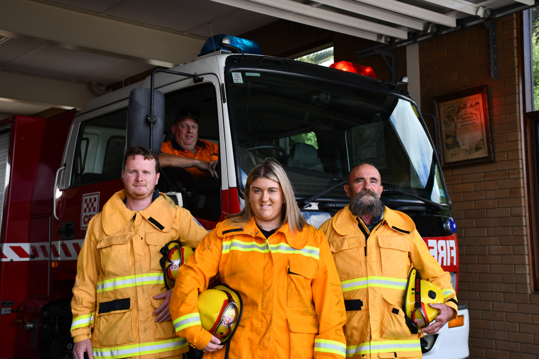 Maryborough Fire Brigade’s Dillon Wright, Jason and Talia Sinclair and Philip Pearce are encouraging locals from all walks of life to consider volunteering. 071125 17