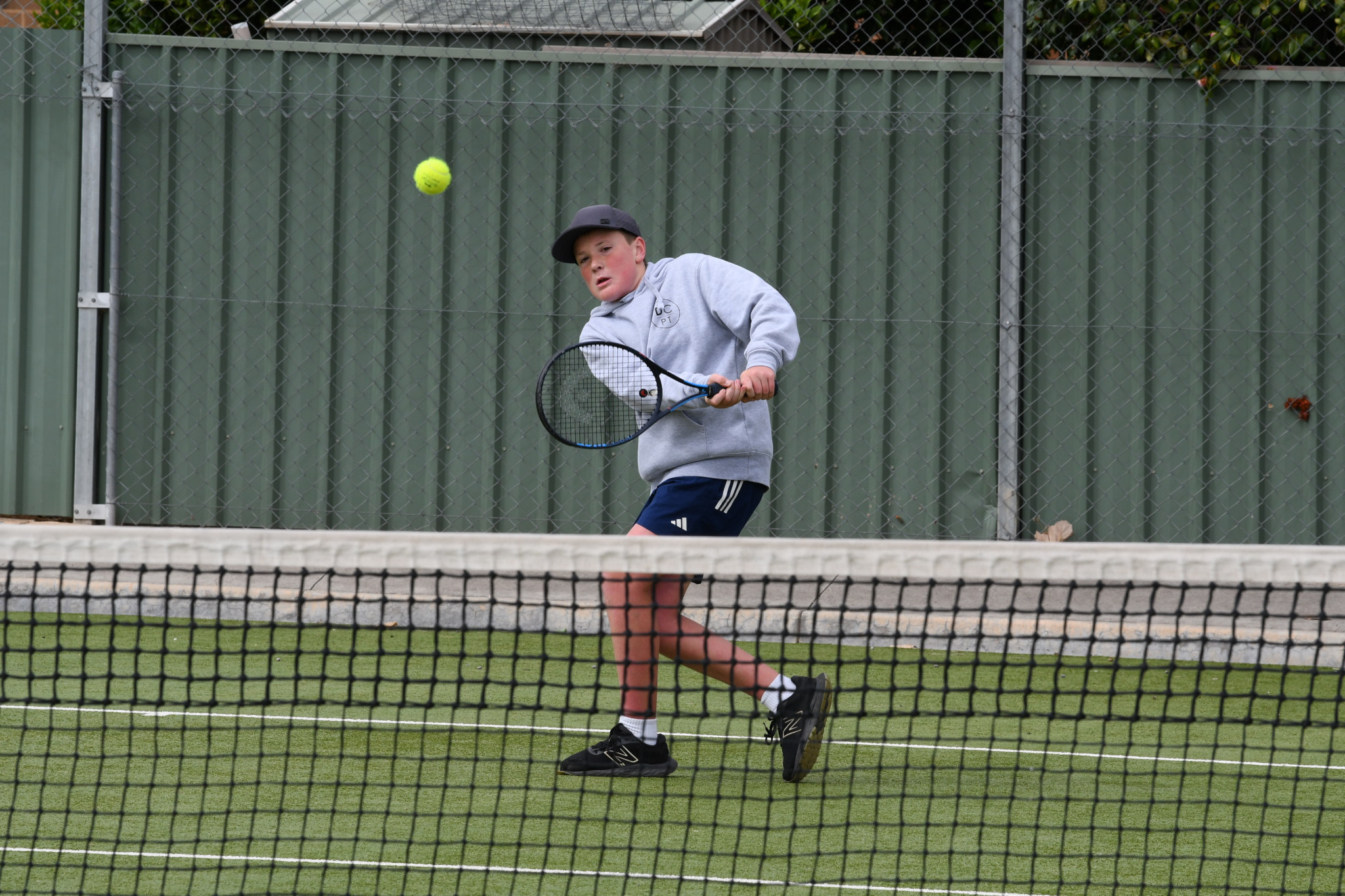 Baxter Porter delivers a swift backhand down the line.