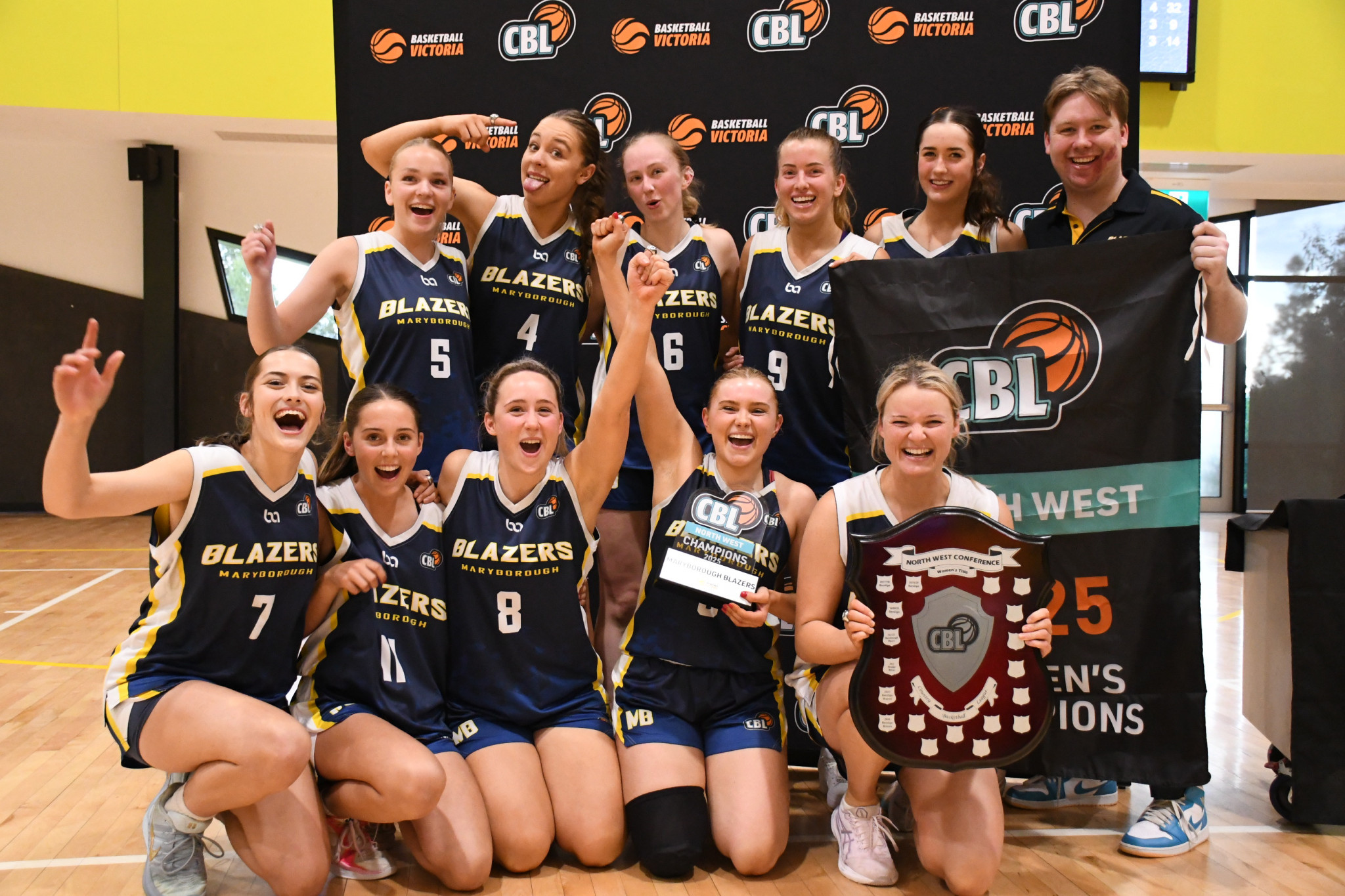 The Maryborough Lady Blazers celebrate their undefeated CBL North West Women championship after an enthralling Grand Final versus the Bendigo Braves.