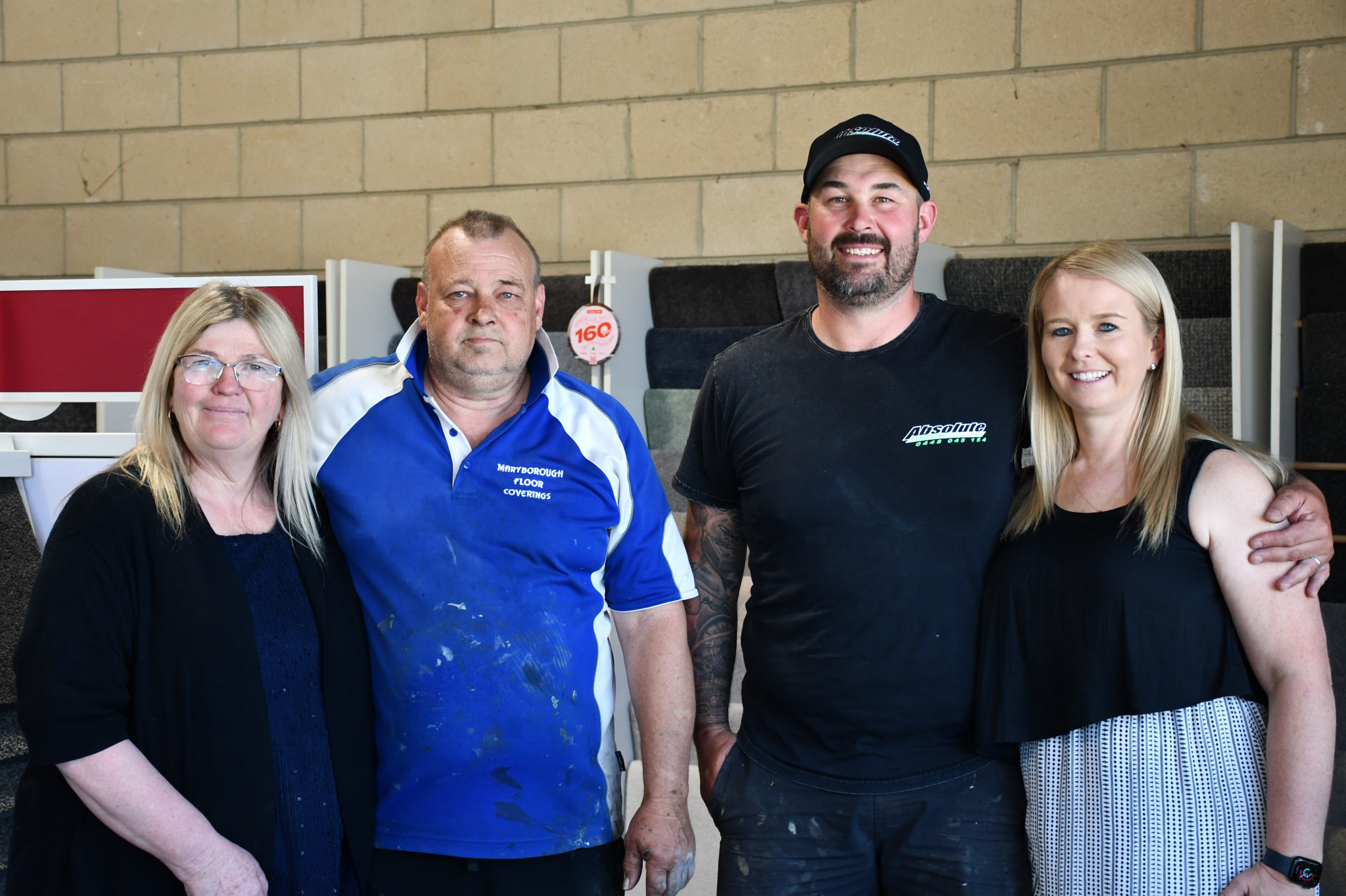 Current Maryborough Floor Coverings owners Dianne and Darryl Clark met with new owners Cameron and Leah Retallick in a changing of the guard at the business.