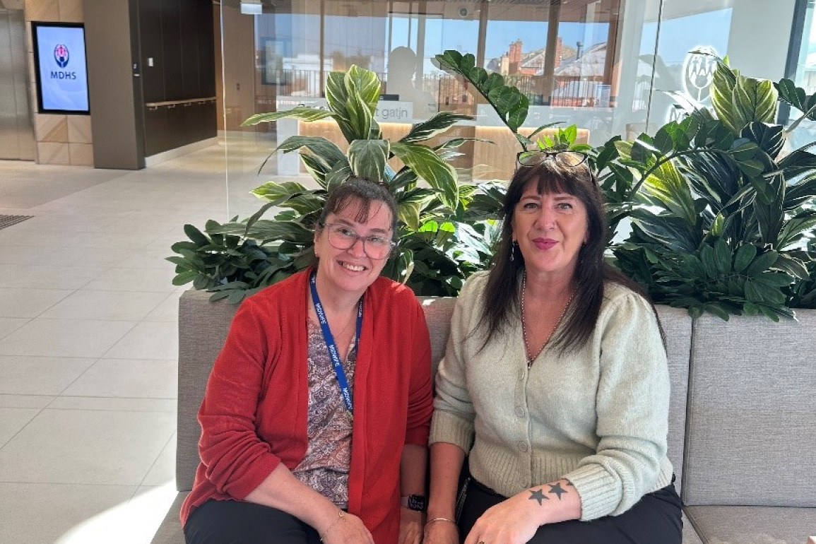 MDHS midwife Anna Bianchi (right) running the childbirth education session with women and children’s services manager Penny Browne. Photo: Supplied.