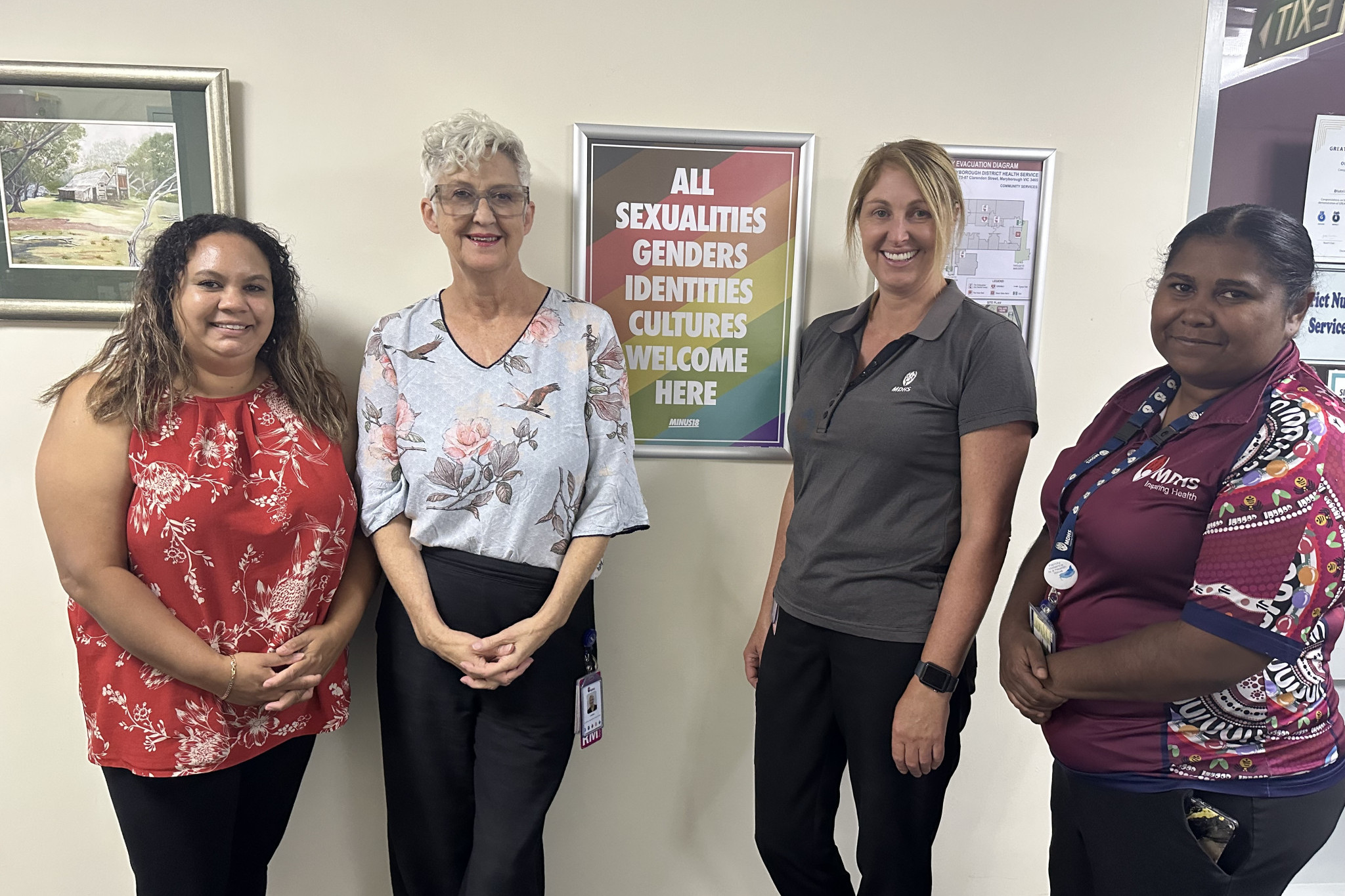 Nicole Powers from Well Women's Clinic and Sarah Grundy from Sexual and Reproductive Health Clinic with Aboriginal Hospital Liaison Officers Tonya Fedel and Kymberley Williams.