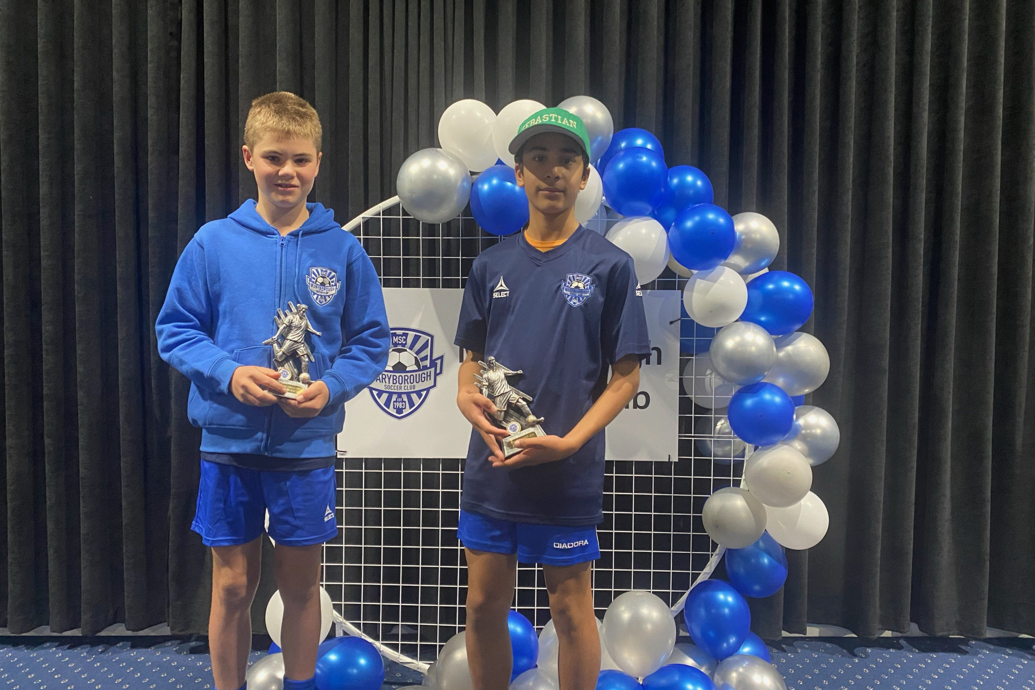 Sebastian Sayson and Brayden Martin shared in the Maryborough Soccer Club’s junior best and fairest count. Photos: supplied.