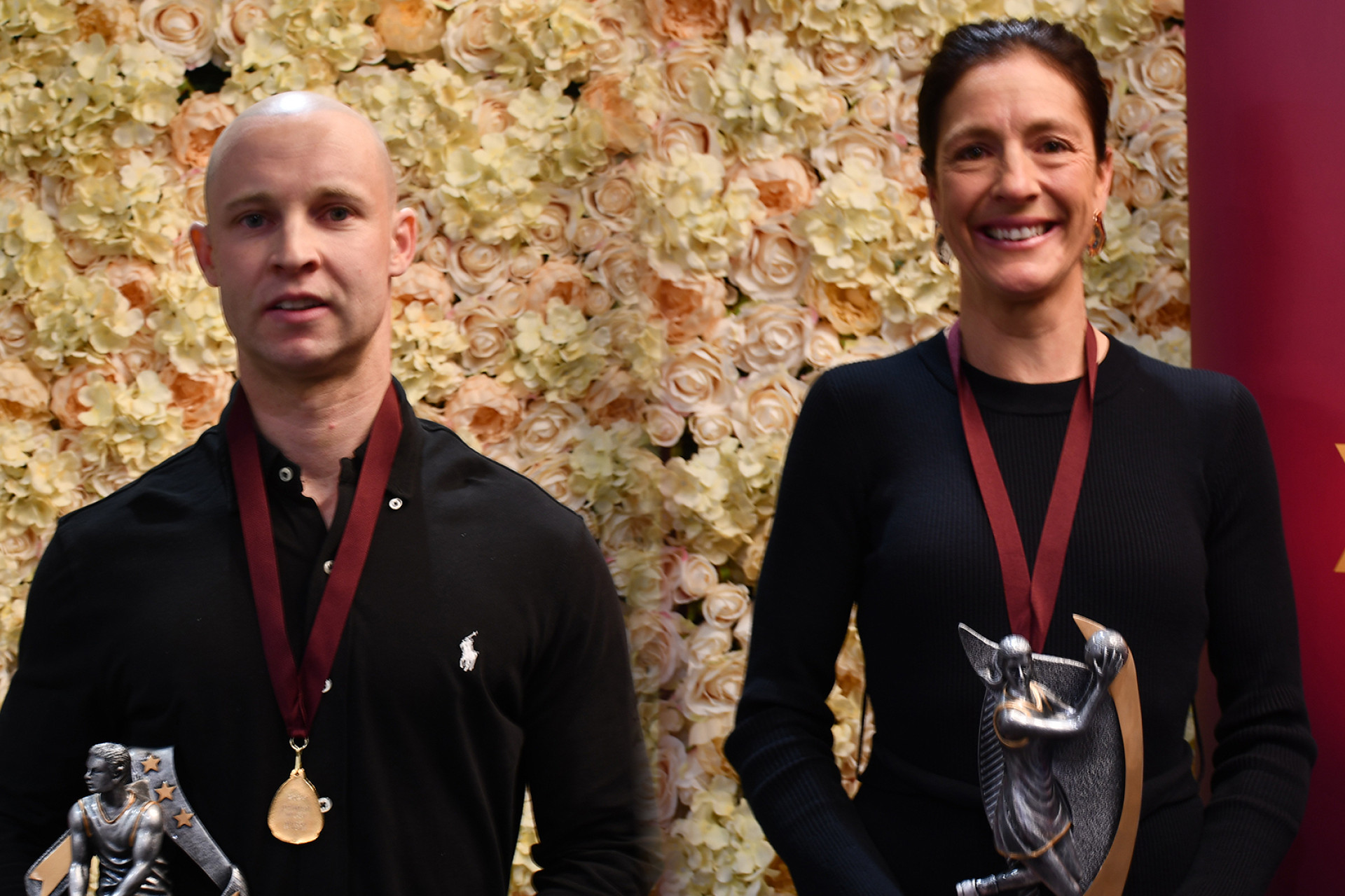 Maldon’s Damian Wust and Carisbrook’s Laura Hurse with the Berry Powell Medal and Nalder Tracey Trophy.