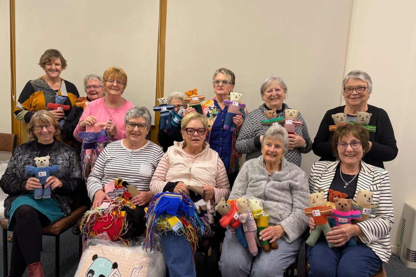 Maryborough Red Cross volunteers with their lovingly made Trauma Teddies for children in need. Photos: Supplied.